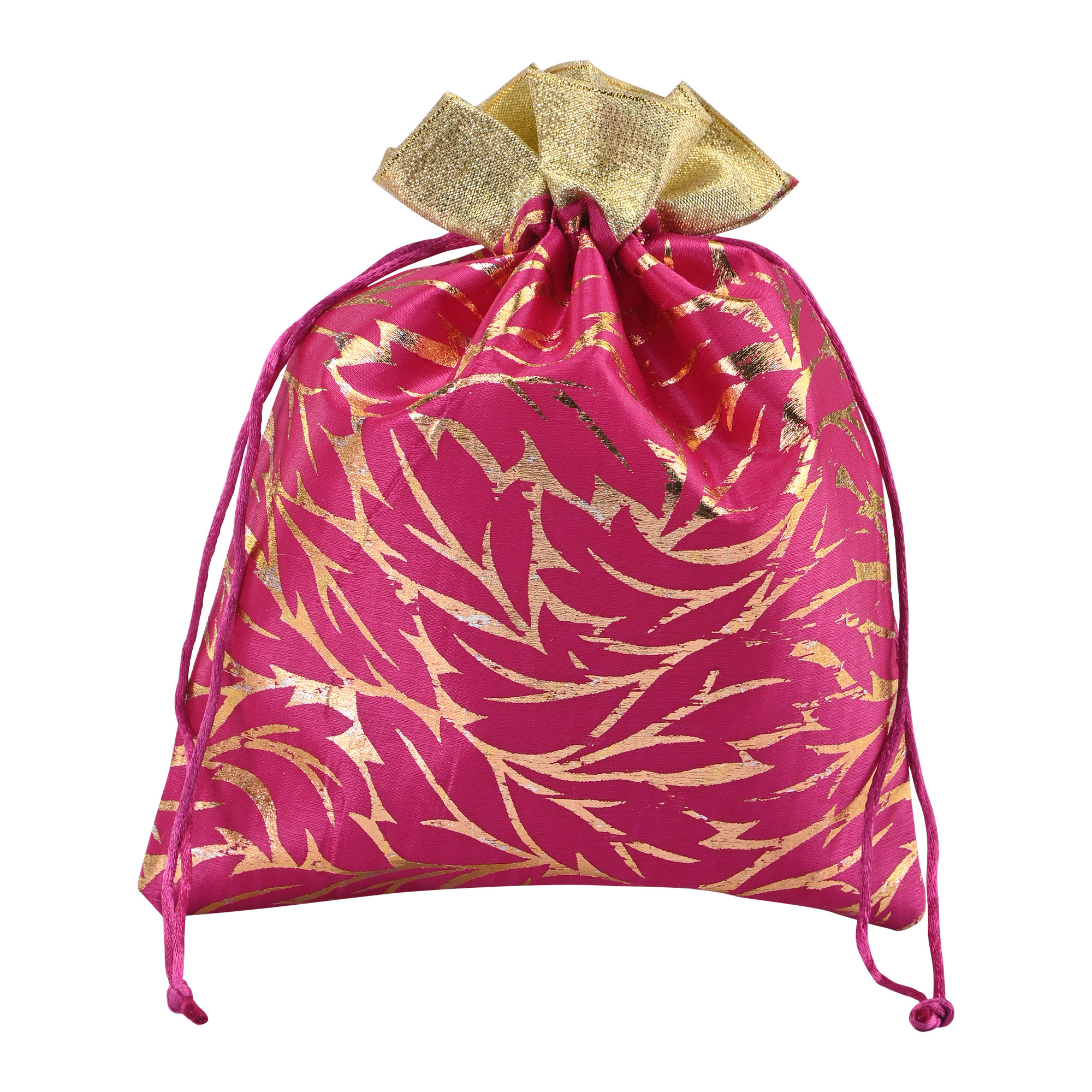 Kuber Industries 4 Pcs Potli Bag For Women  Girls  Return Gift  7x9 Inch Drawstring Potli - Ideal For Party Wedding  Events  Autmn Leaf Print - Rani