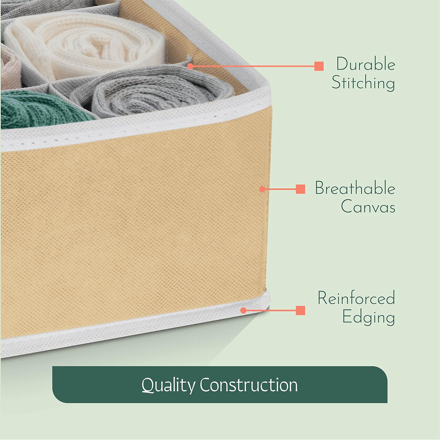 Kuber Industries 4 Pcs Set Foldable Multicompartment Socks Organizer for Wardrobe  Cloth Organizer for Storage  Tie Socks  Underwear Organisers Storage Box for Closet  Beige