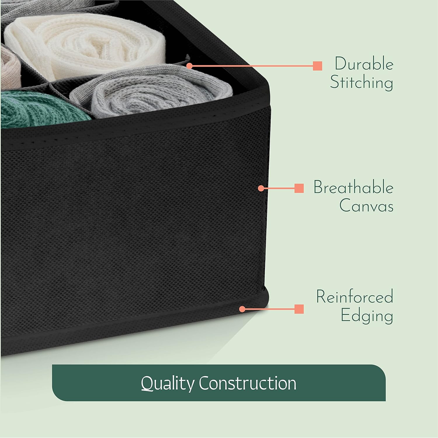 Kuber Industries 4 Pcs Set Foldable Multicompartment Socks Organizer for Wardrobe  Cloth Organizer for Storage  Tie Socks  Underwear Organisers Storage Box for Closet  Black