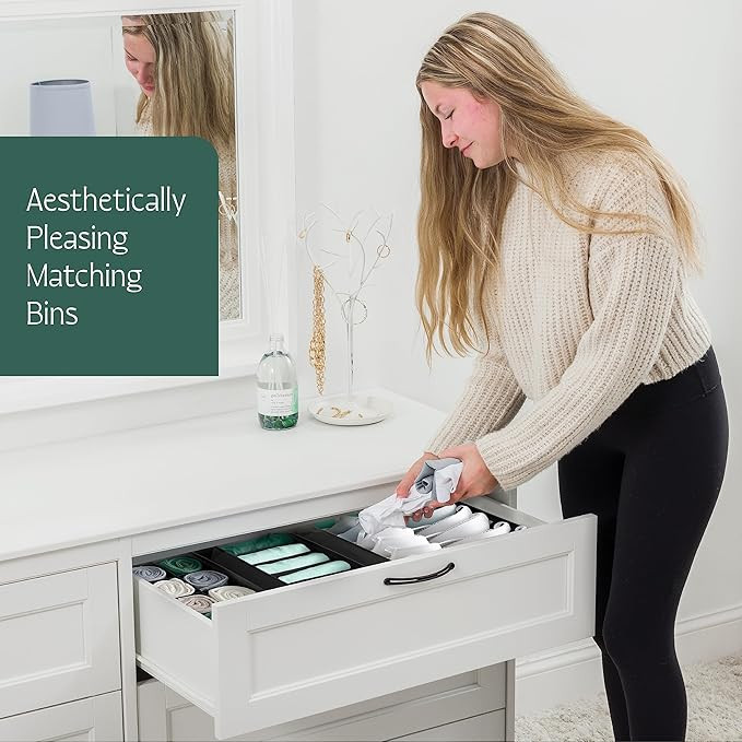 Kuber Industries 4 Pcs Set Foldable Multicompartment Socks Organizer for Wardrobe  Cloth Organizer for Storage  Tie Socks  Underwear Organisers Storage Box for Closet  Black