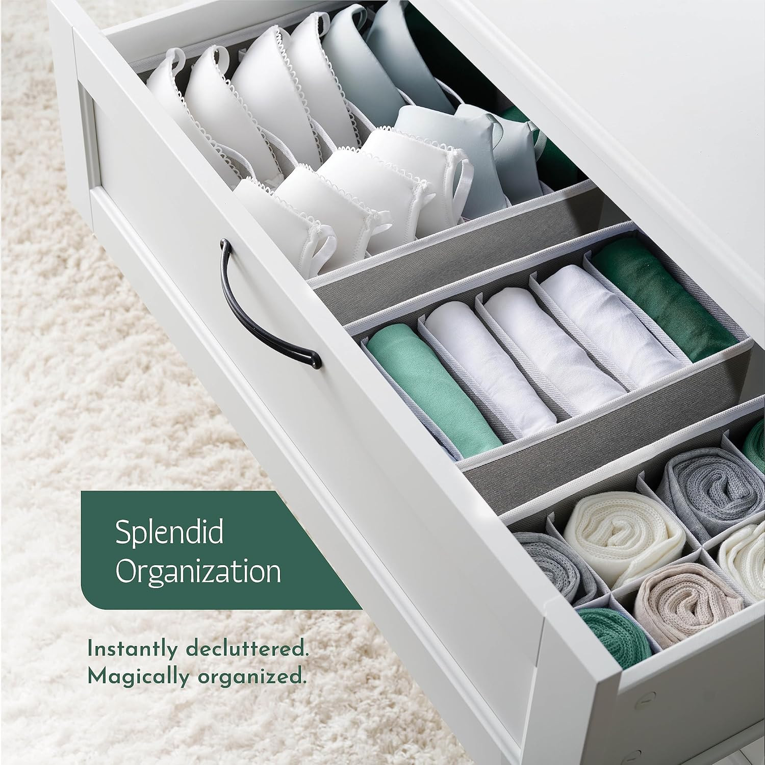 Kuber Industries 4 Pcs Set Foldable Multicompartment Socks Organizer for Wardrobe  Cloth Organizer for Storage  Tie Socks  Underwear Organisers Storage Box for Closet  Grey