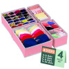 4 Pcs Set Foldable Multicompartment Socks Organizer for Wardrobe | Cloth Organizer for Storage | Tie, Socks &amp; Underwear Organisers Storage Box for Closet | Pink