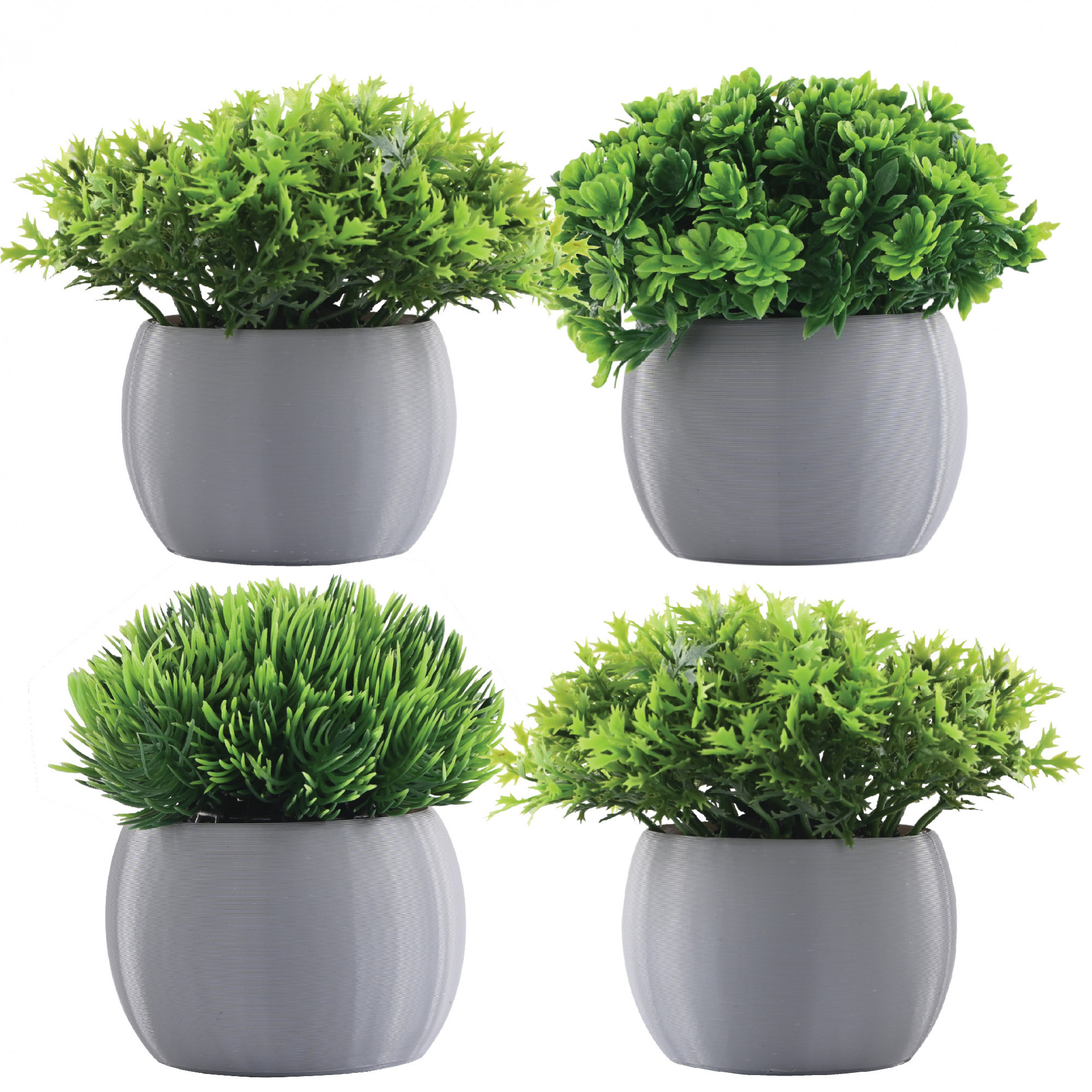 Kuber Industries 4 Pcs Set Plastic Mini Bonsai Artificial Plants with Pot  Table Top  TV Unit Decorative Items for Living Room  Faux Plants for Home Decor  Office Desk  Puffy - Grey