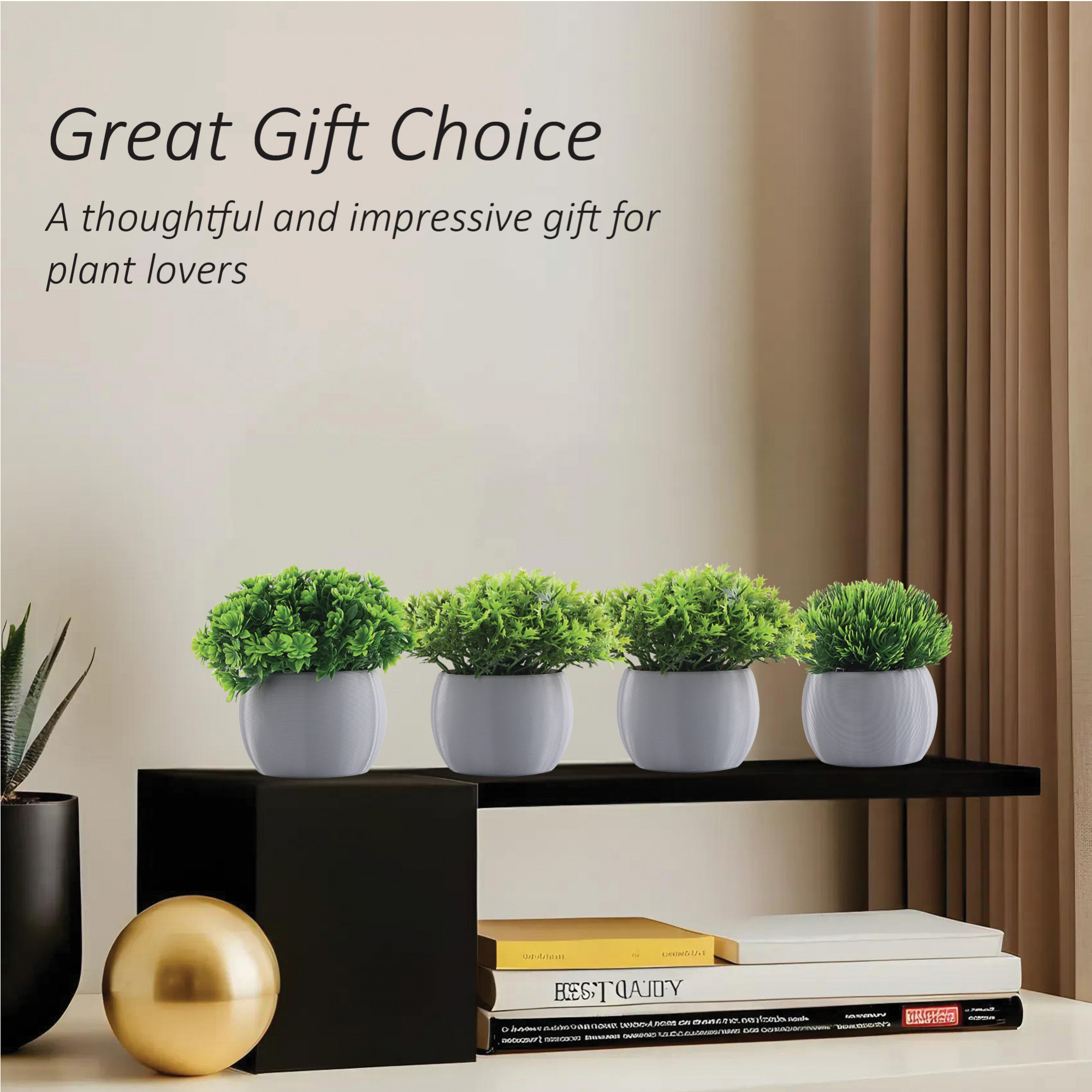 Kuber Industries 4 Pcs Set Plastic Mini Bonsai Artificial Plants with Pot  Table Top  TV Unit Decorative Items for Living Room  Faux Plants for Home Decor  Office Desk  Puffy - Grey