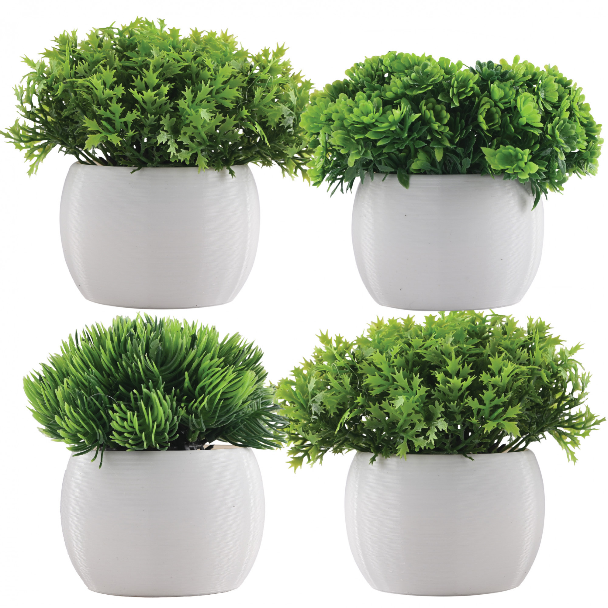 Kuber Industries 4 Pcs Set Plastic Mini Bonsai Artificial Plants with Pot  Table Top  TV Unit Decorative Items for Living Room  Faux Plants for Home Decor  Office Desk  Puffy - White