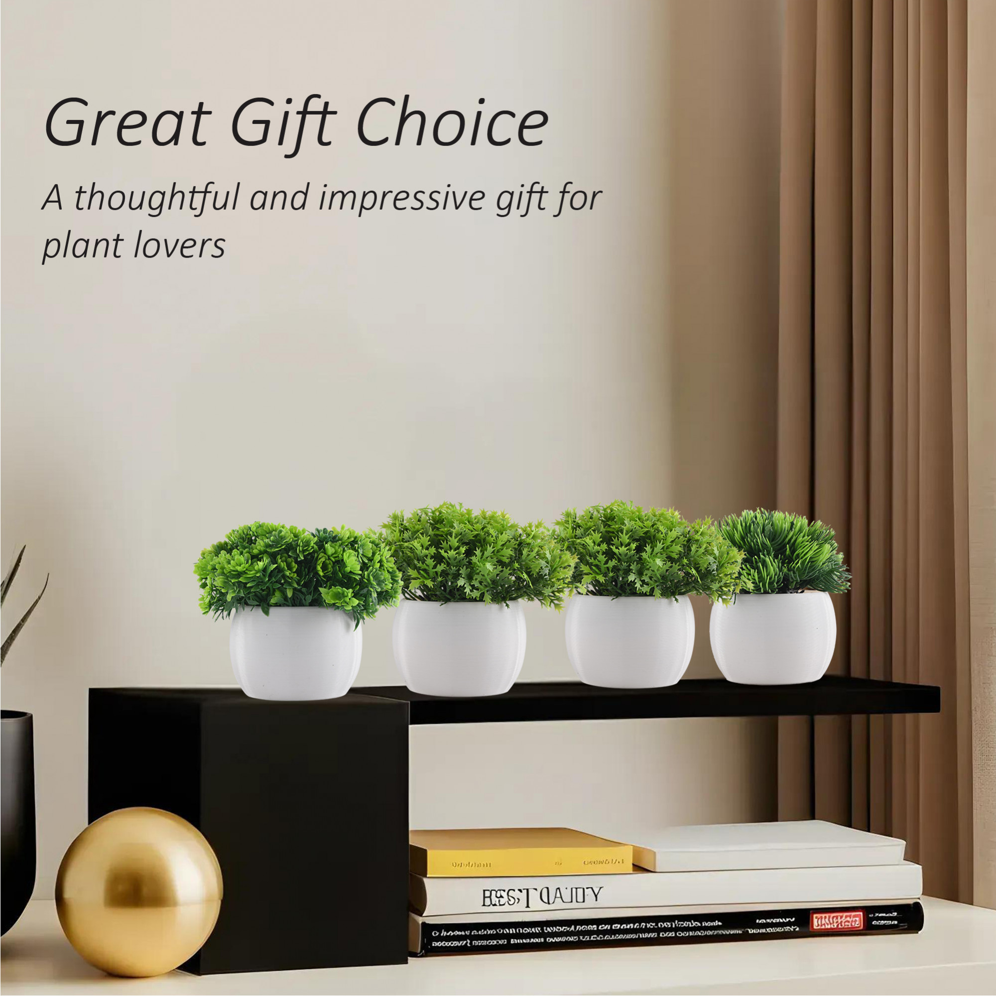 Kuber Industries 4 Pcs Set Plastic Mini Bonsai Artificial Plants with Pot  Table Top  TV Unit Decorative Items for Living Room  Faux Plants for Home Decor  Office Desk  Puffy - White