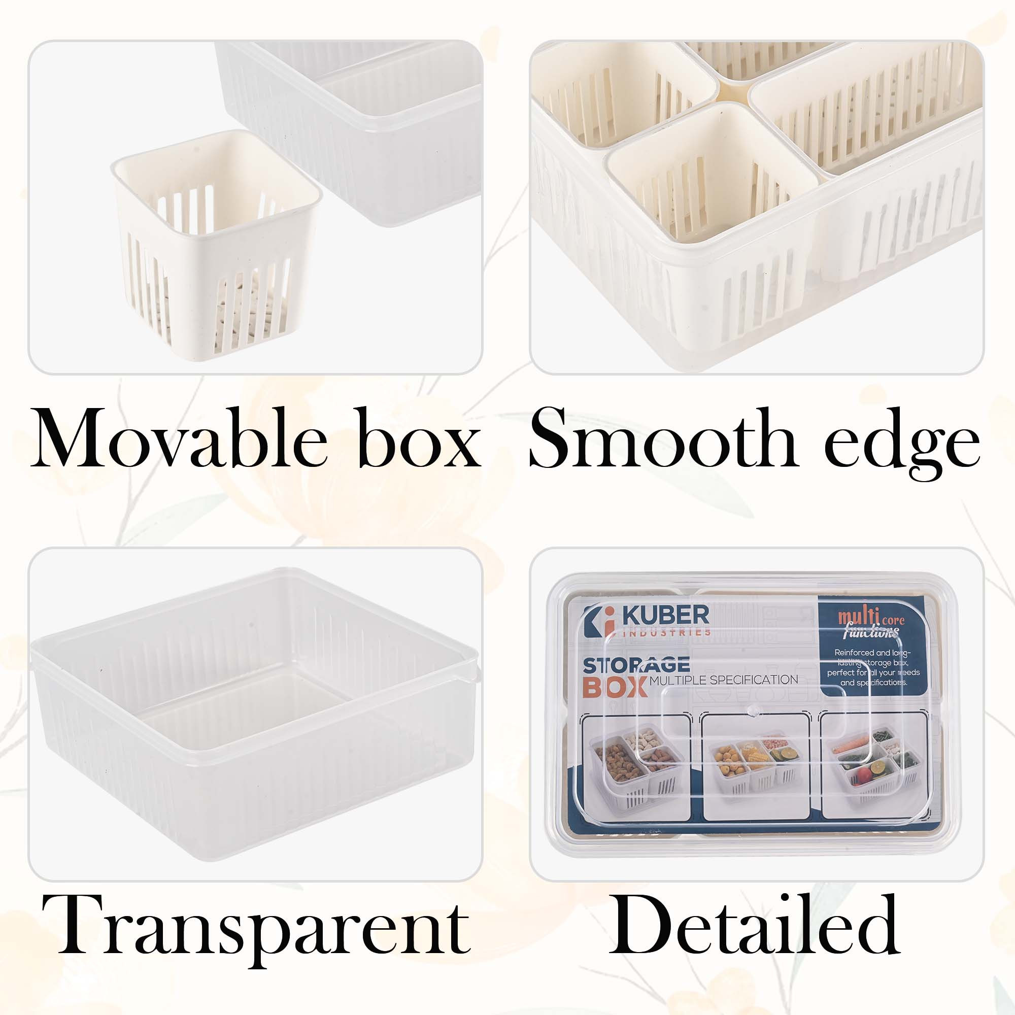 Kuber Industries 4 Piece Fridge Organizers Storage Box Set  Chopped Vegetable  Grocery Container For Refrigerators  Drawer  Kitchen Accessories Items Box  Transparent White