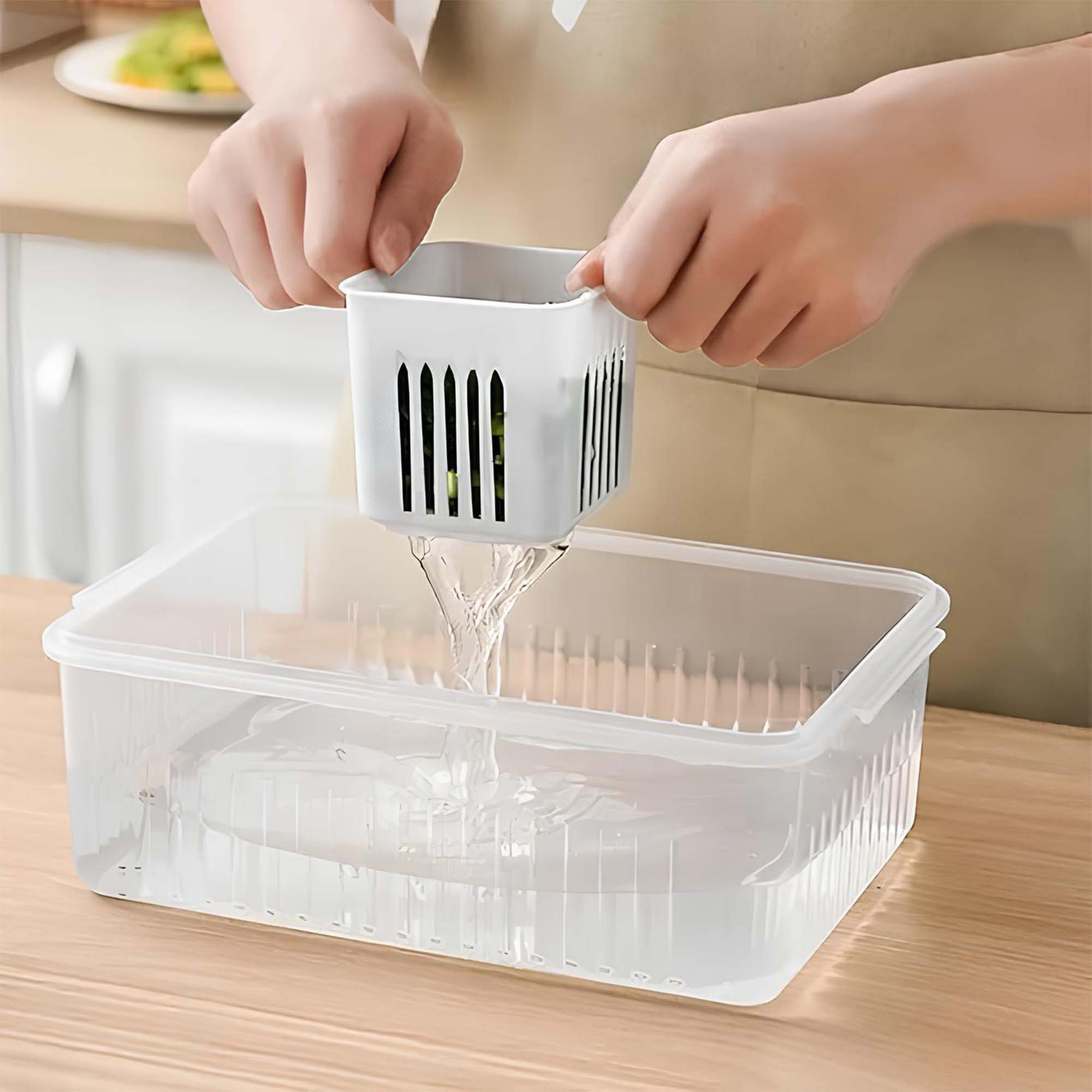 Kuber Industries 4 Piece Fridge Organizers Storage Box Set  Chopped Vegetable  Grocery Container For Refrigerators  Drawer  Kitchen Accessories Items Box  Transparent White