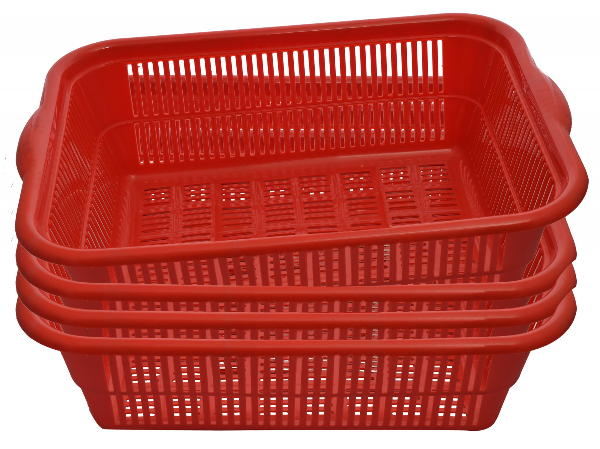 Kuber Industries 4 Pieces Plastic Kitchen Dish Rack Drainer Vegetables And Fruits Basket Dish Rack Multipurpose Organizers ,Medium Size,Red