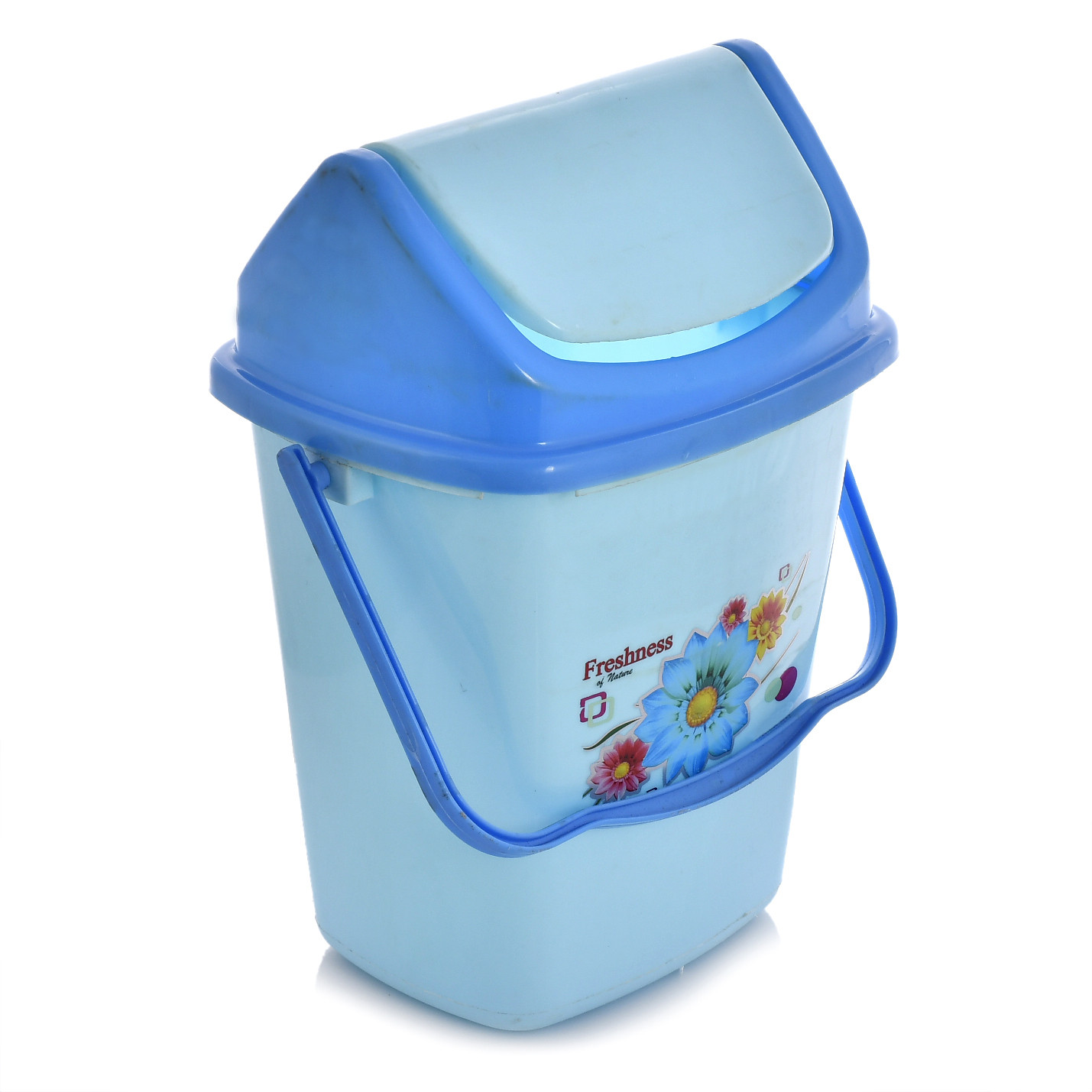 Kuber Industries 4 Pieces Pluto Plastic Swing Printed Garbage Waste Dustbin for Home, Office with Handle, 5 Liters (Cream & Blue)-KUBMART3112