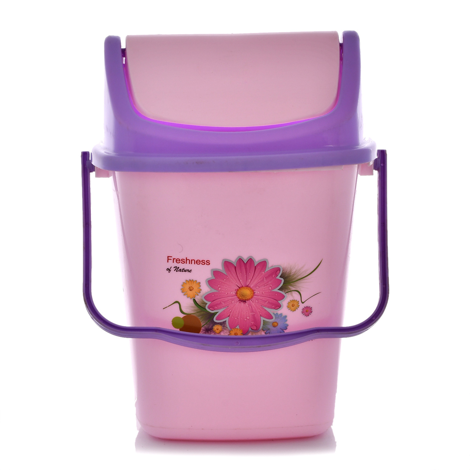 Kuber Industries 4 Pieces Pluto Plastic Swing Printed Garbage Waste Dustbin for Home, Office with Handle, 5 Liters (Cream & Purple)-KUBMART3114