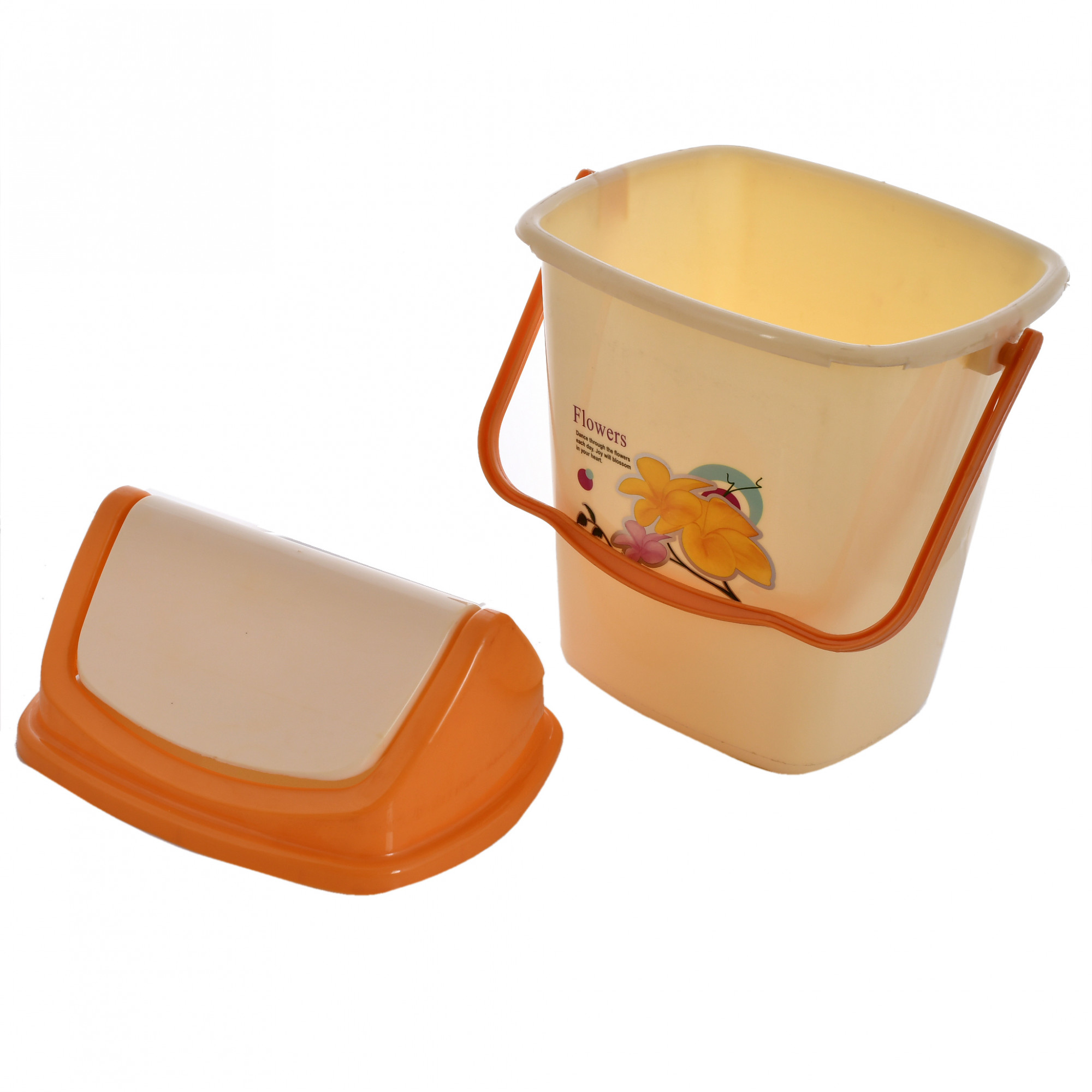 Kuber Industries 4 Pieces Pluto Plastic Swing Printed Garbage Waste Dustbin for Home, Office with Handle, 5 Liters (Cream & Purple)-KUBMART3114