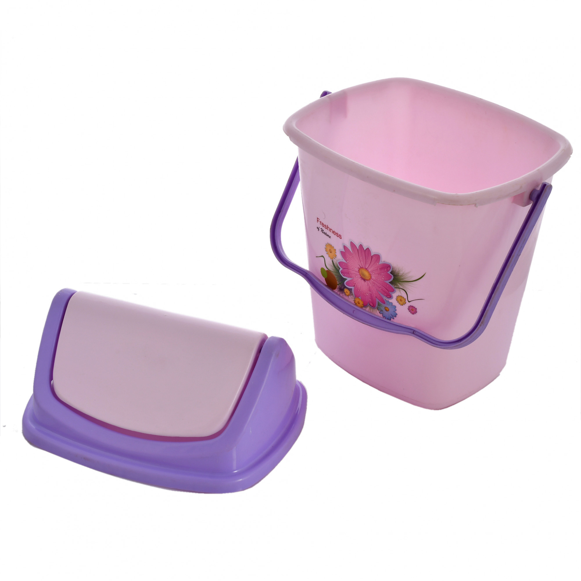 Kuber Industries 4 Pieces Pluto Plastic Swing Printed Garbage Waste Dustbin for Home, Office with Handle, 5 Liters (Blue & Purple)-KUBMART3116
