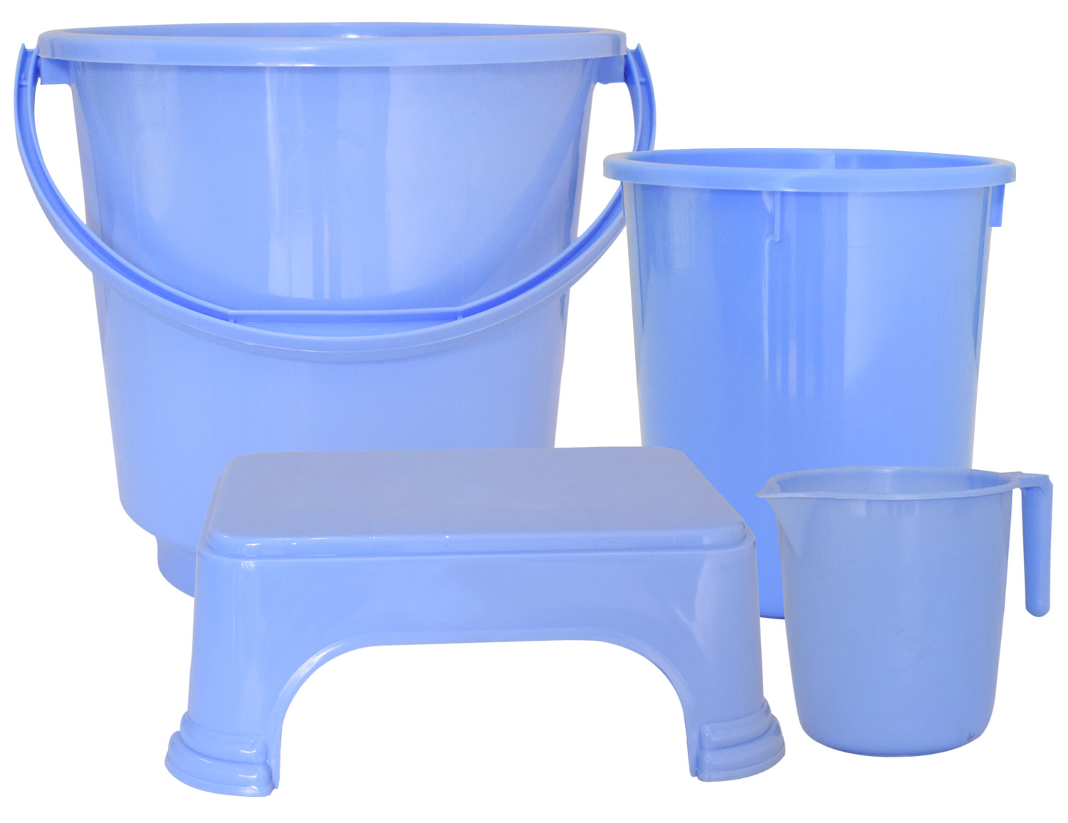 Kuber Industries 4 Pieces Unbreakable Virgin Plastic Multipurpose Bucket, Dustbin, Mug & Stool Set (Blue)