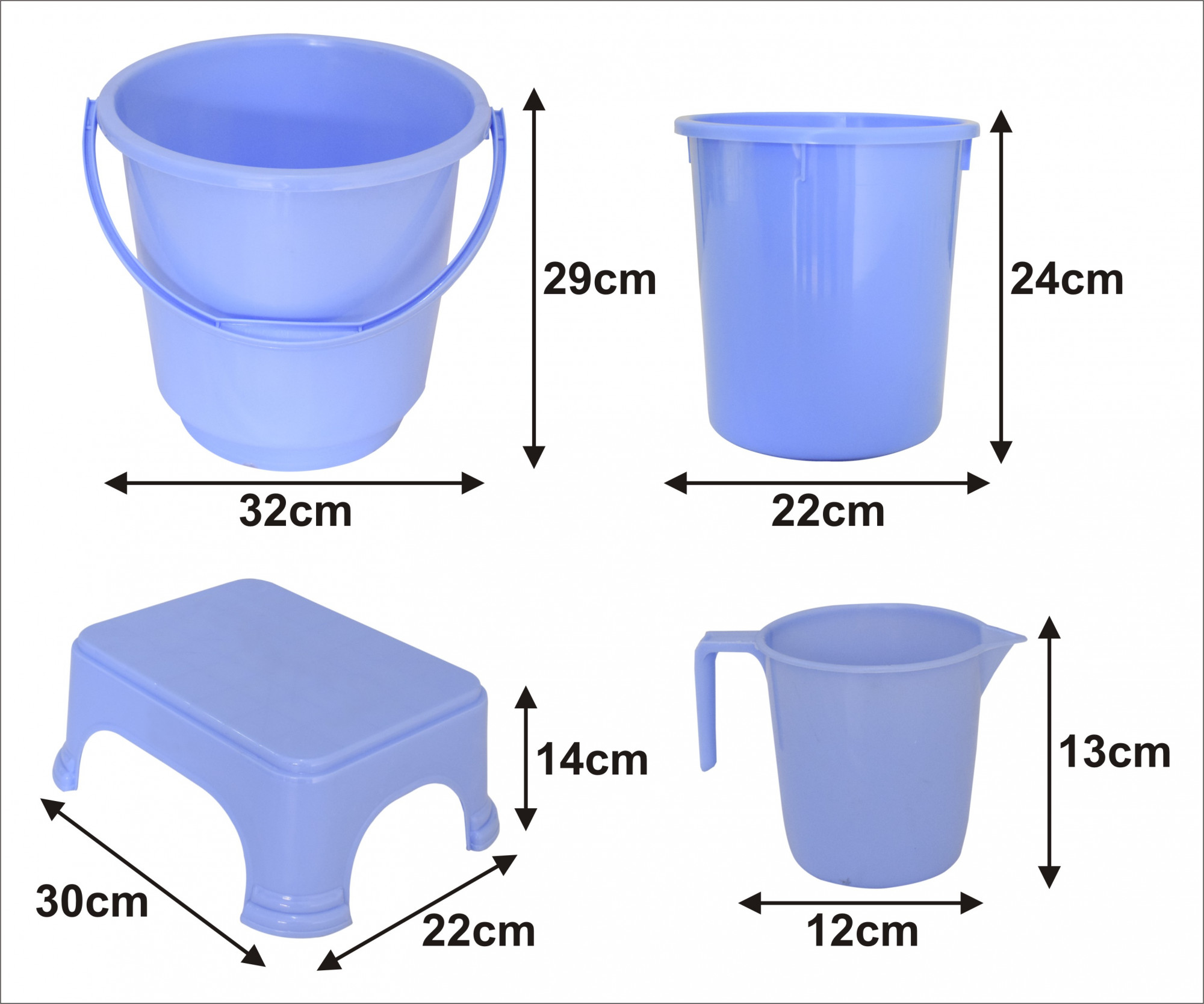 Kuber Industries 4 Pieces Unbreakable Virgin Plastic Multipurpose Bucket, Dustbin, Mug & Stool Set (Blue)