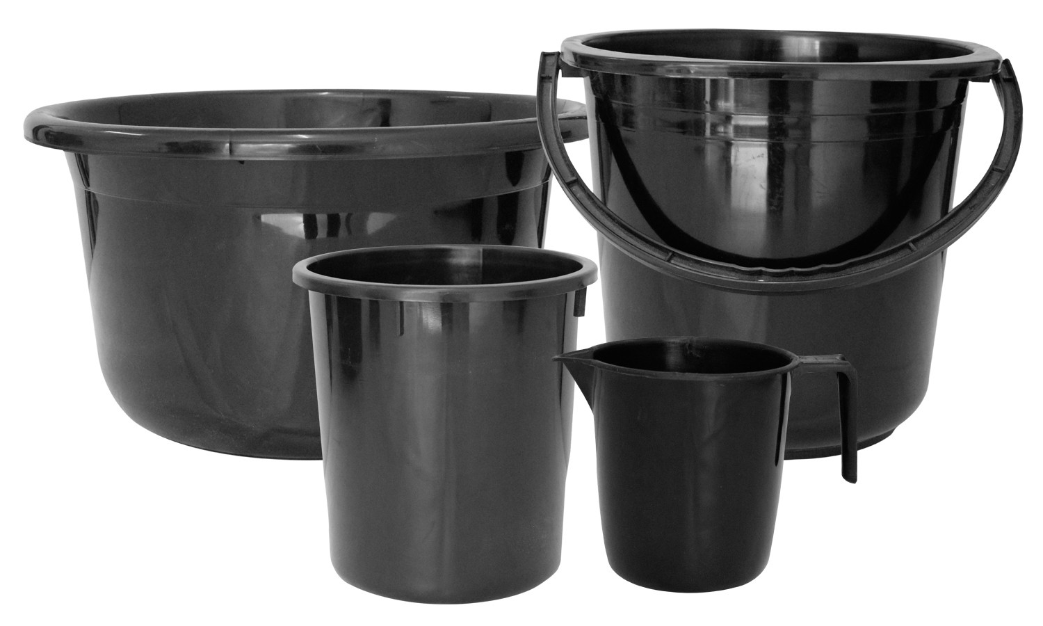 Kuber Industries 4 Pieces Unbreakable Virgin Plastic Multipurpose Bucket, Dustbin, Mug & Tub Set (Black)