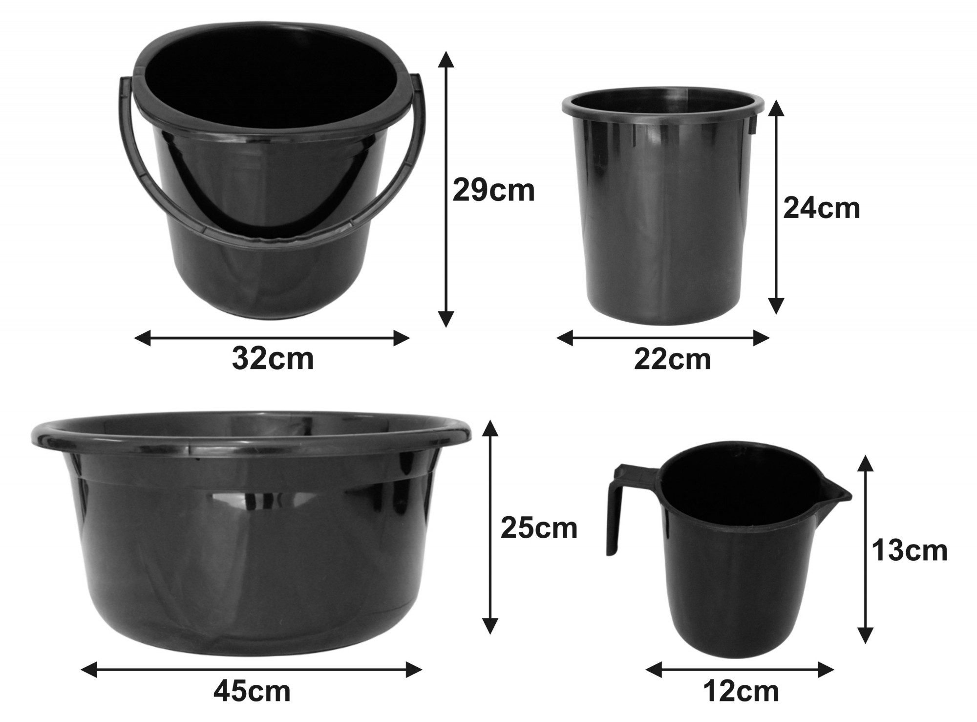 Kuber Industries 4 Pieces Unbreakable Virgin Plastic Multipurpose Bucket, Dustbin, Mug & Tub Set (Black)