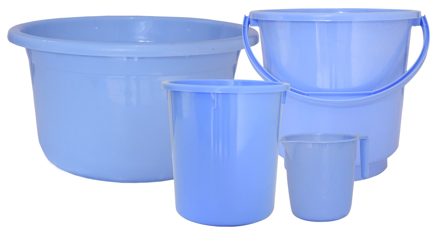 Kuber Industries 4 Pieces Unbreakable Virgin Plastic Multipurpose Bucket, Dustbin, Mug & Tub Set (Blue)