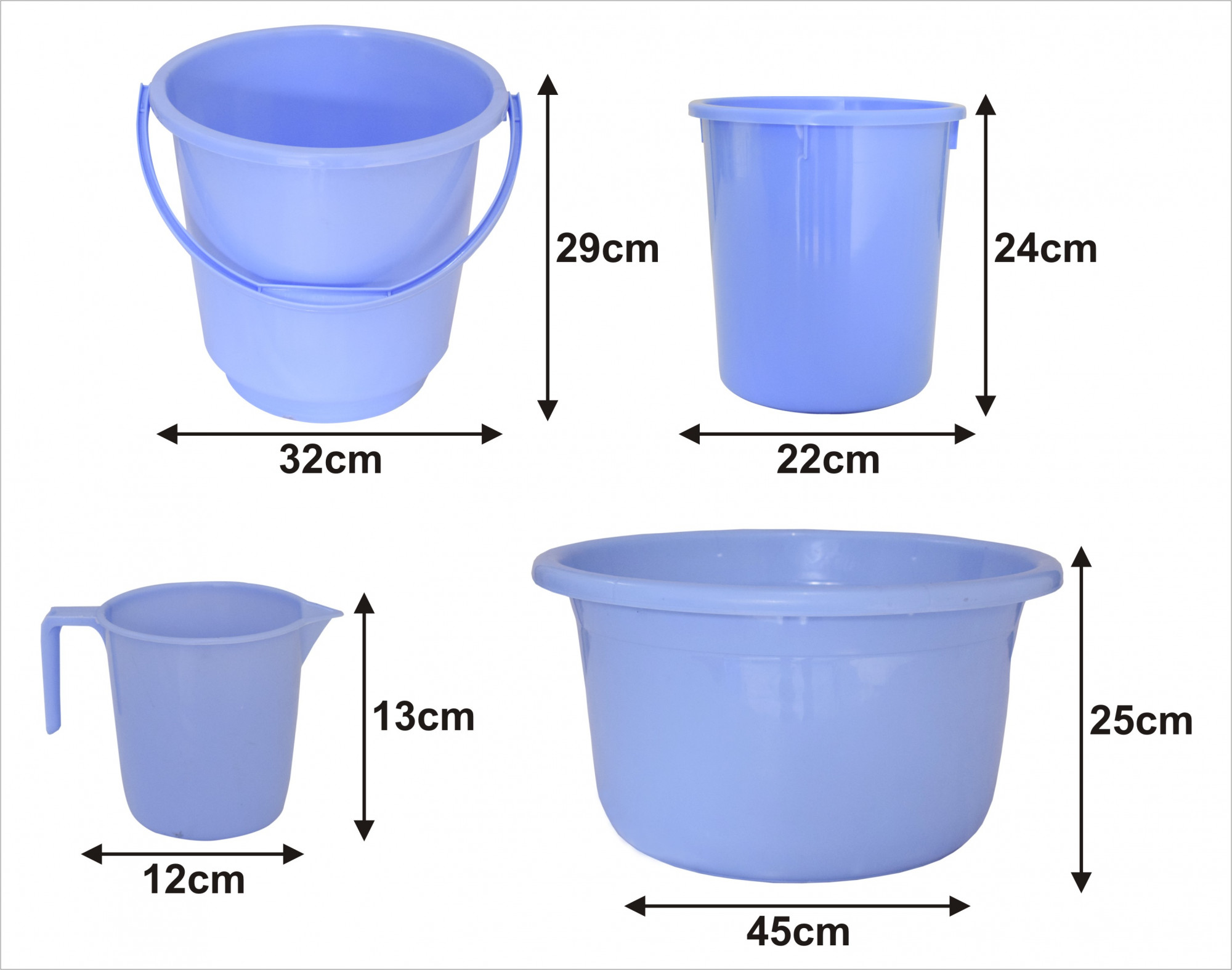 Kuber Industries 4 Pieces Unbreakable Virgin Plastic Multipurpose Bucket, Dustbin, Mug & Tub Set (Blue)