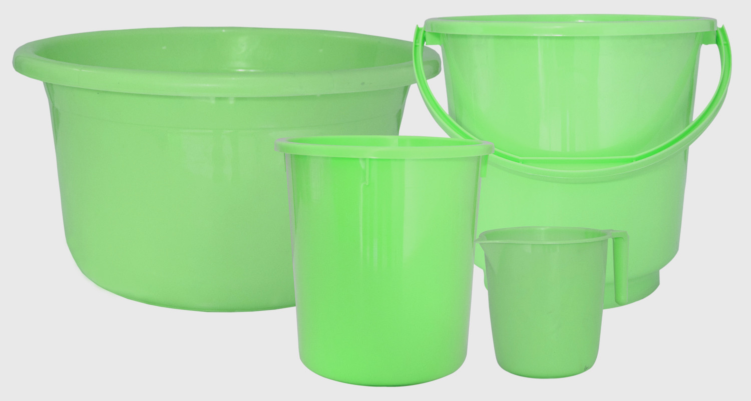 Kuber Industries 4 Pieces Unbreakable Virgin Plastic Multipurpose Bucket, Dustbin, Mug & Tub Set (Green)