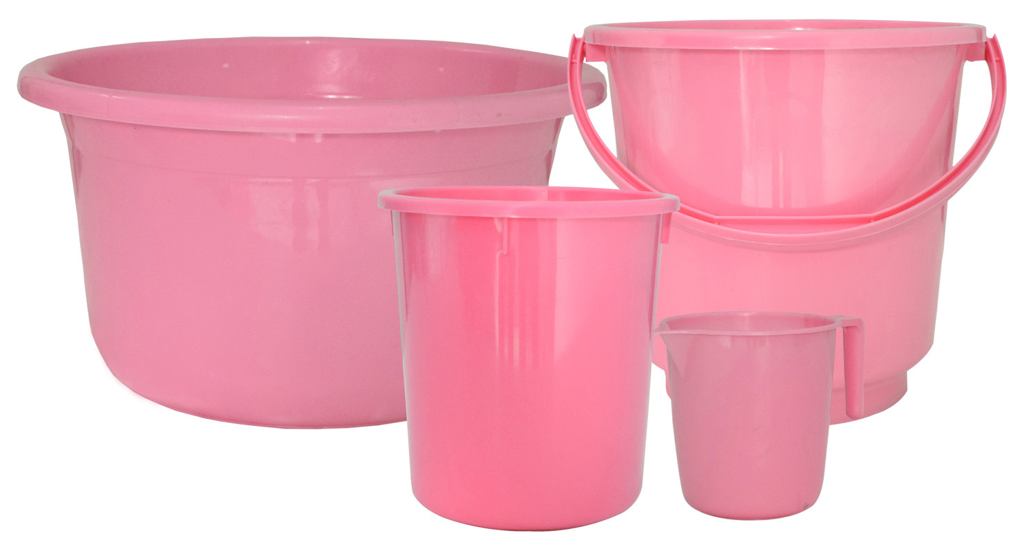 Kuber Industries 4 Pieces Unbreakable Virgin Plastic Multipurpose Bucket, Dustbin, Mug & Tub Set (Pink)