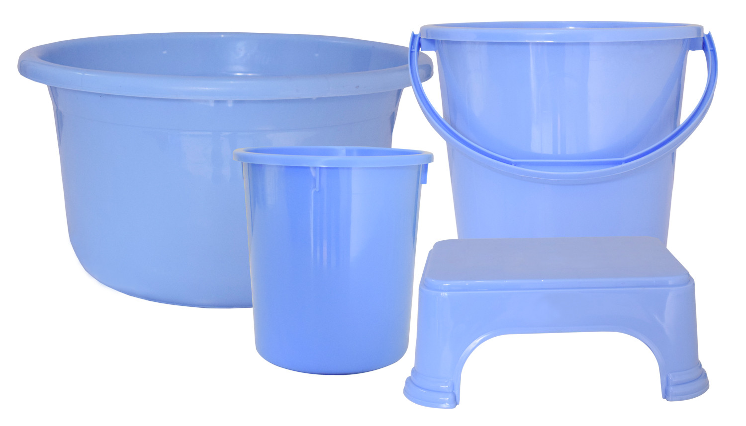 Kuber Industries 4 Pieces Unbreakable Virgin Plastic Multipurpose Bucket, Stool, Dustbin & Tub Set (Blue)
