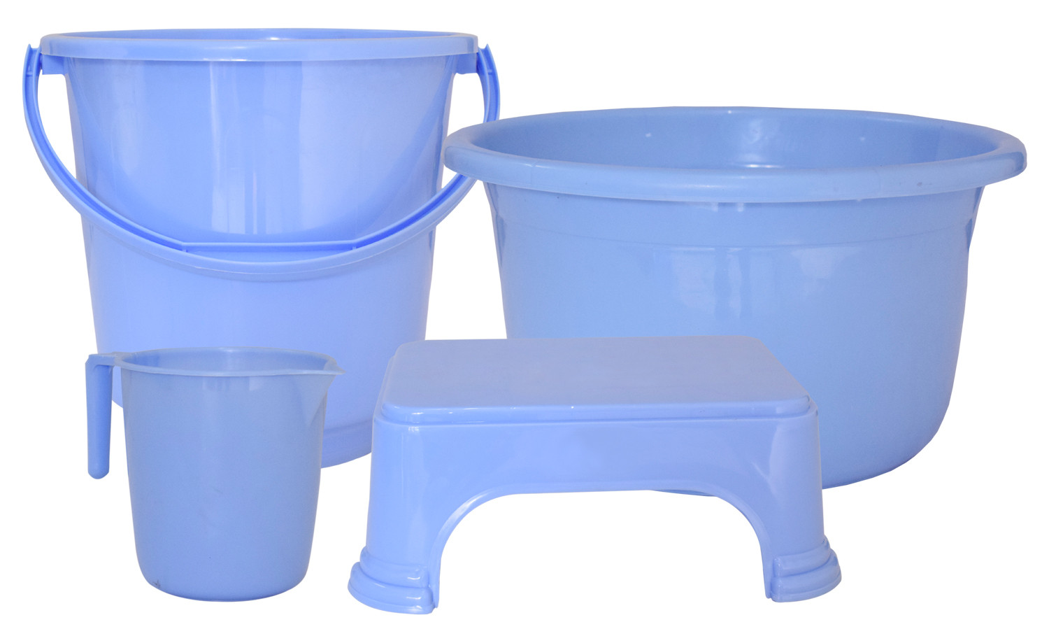Kuber Industries 4 Pieces Unbreakable Virgin Plastic Multipurpose Bucket, Stool, Mug & Tub Set (Blue)