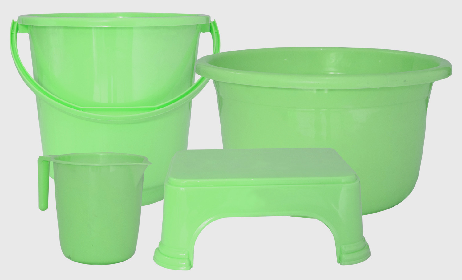 Kuber Industries 4 Pieces Unbreakable Virgin Plastic Multipurpose Bucket, Stool, Mug & Tub Set (Green)