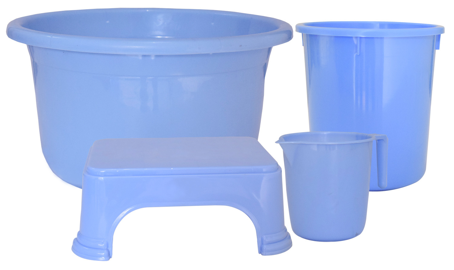 Kuber Industries 4 Pieces Unbreakable Virgin Plastic Multipurpose Mug, Stool, Dustbin & Tub Set (Blue)