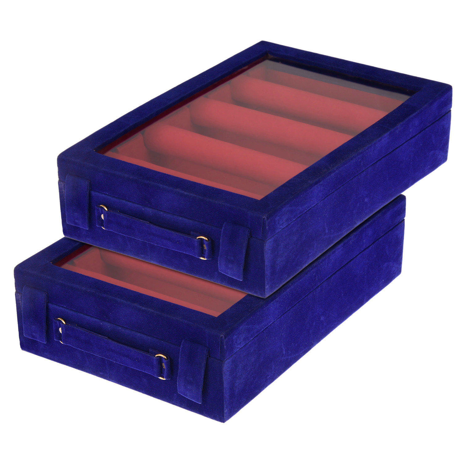 Kuber Industries 4 Rod Bangle Box|Wooden Jewelry Box|Wedding Vanity Box|Velvet Coated Wedding Bracelet Organizer for Women & Girls (Blue)