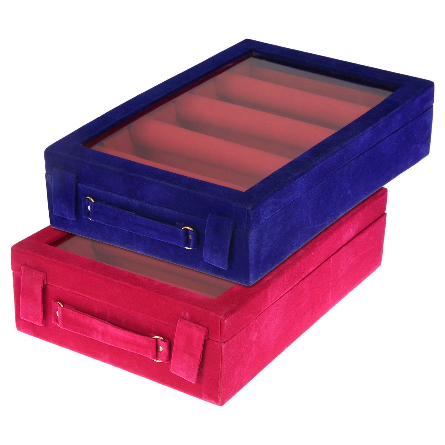 Kuber Industries 4 Rod Bangle Box|Wooden Jewelry Box|Wedding Vanity Box|Velvet Coated Wedding Bracelet Organizer for Women & Girls|Pack of 2 (Multi)
