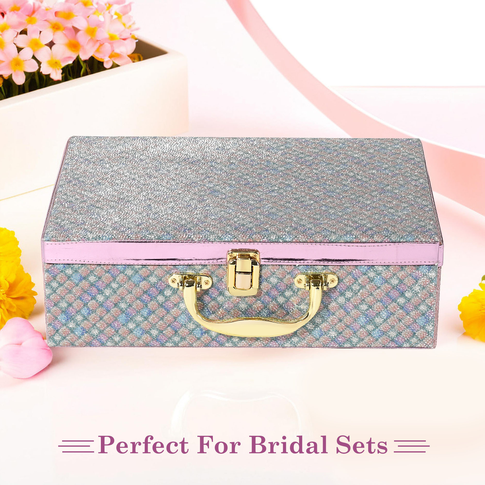 Kuber Industries 4 Rod Wooden Bangle Organizers Storage Box with Gold Handle For Women  Bridal Fancy Chudi BoxChuda Holder  Jewellery Case  Shining Leaser Foil- Green