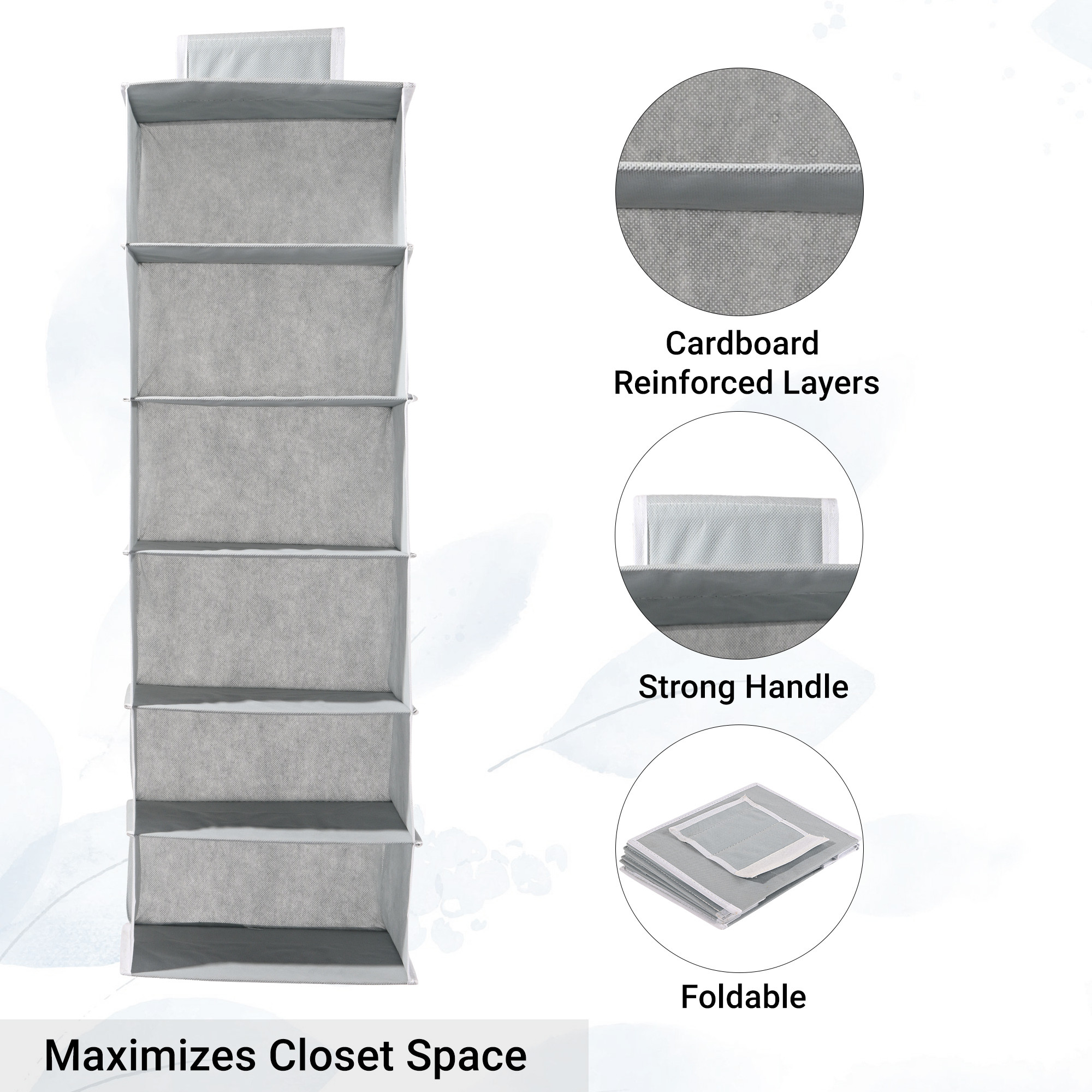 Kuber Industries 4-Shelf Foldable Hanging Organizer for Wardrobe with Velcro  10x15 Inch  Multipurpose Almirah Organizer Clothes  Space-Saving  Lightweight Design  Plain Grey