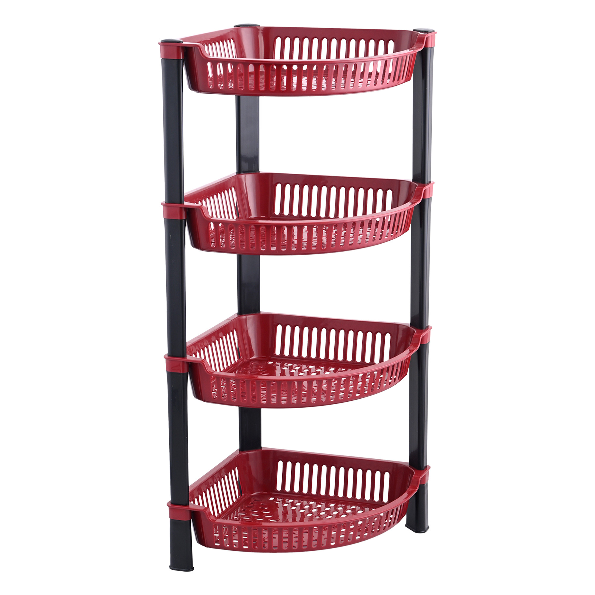 Kuber Industries 4 Tier Folding Plastic Fruit  Vegetable Basket Stand  Onion Potato Rack for Kitchen Storage Corner  Modern Organizer Aalu Pyaj Storage Basket Shelf Stand  Brown