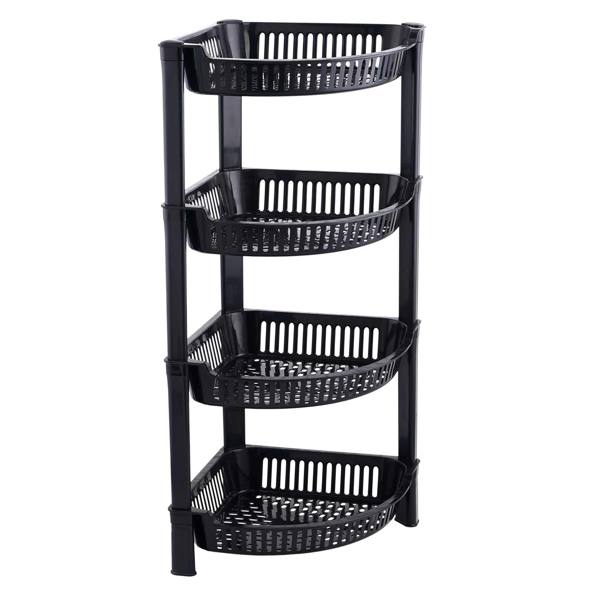 Kuber Industries 4 Tier Folding Plastic Fruit  Vegetable Basket Stand  Onion Potato Rack for Kitchen Storage Corner  Modern Organizer Aalu Pyaj Storage Basket Shelf Stand  Black