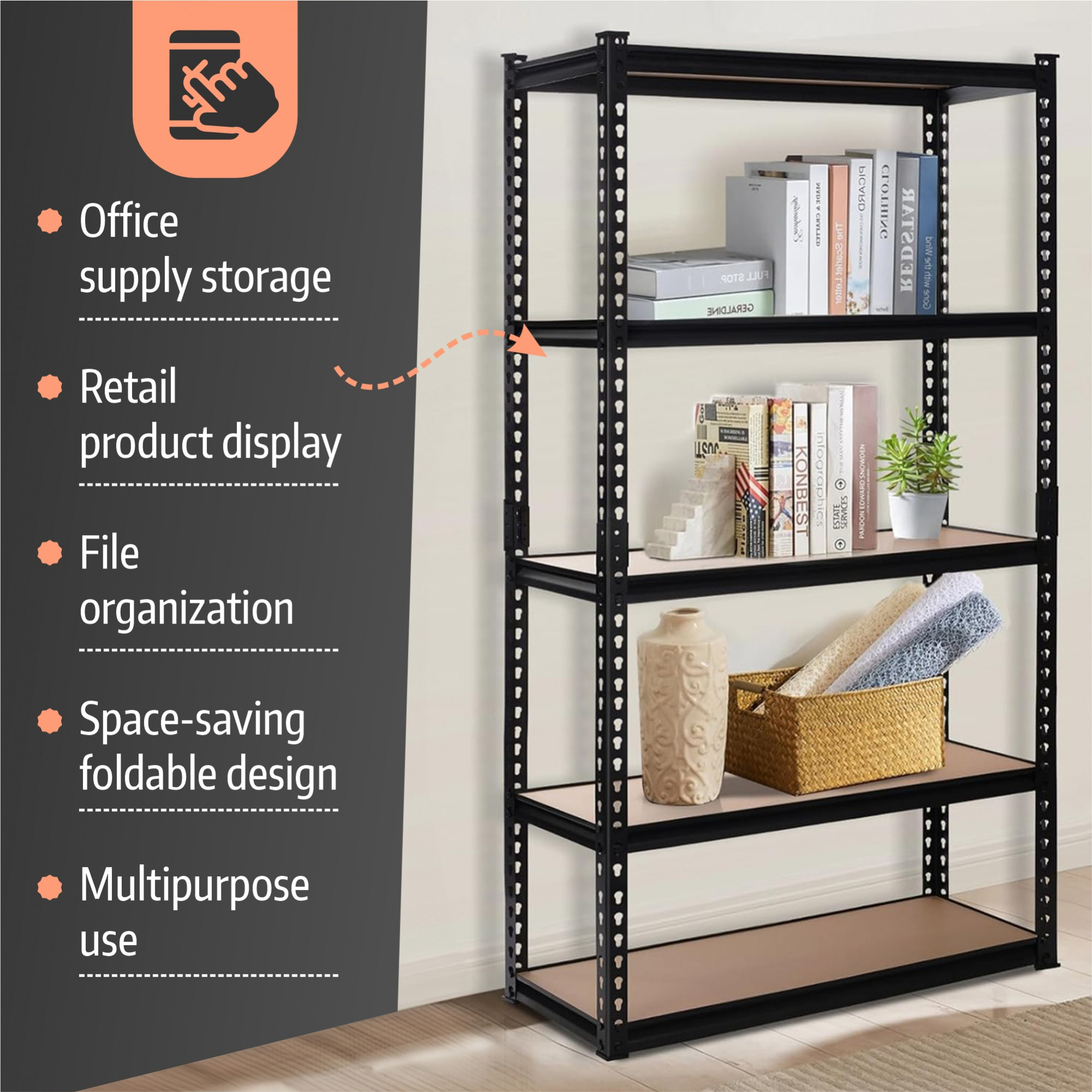 Kuber Industries 4 Tier Heavy Duty Multipurpose Store Room Organizer Rack  Foldable Kitchen Racks and Shelves for Storage at Home Office  Garage  Brown  Black