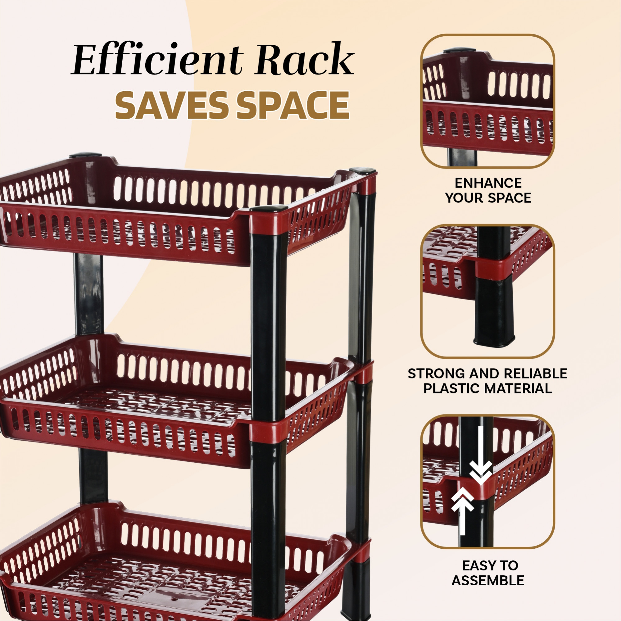 Kuber Industries 4-Tier Multipurpose Racks For Storage  Kids Toy OrganizerUnder Wash Basin  Office Storage cabinet  Shelves  Maroon