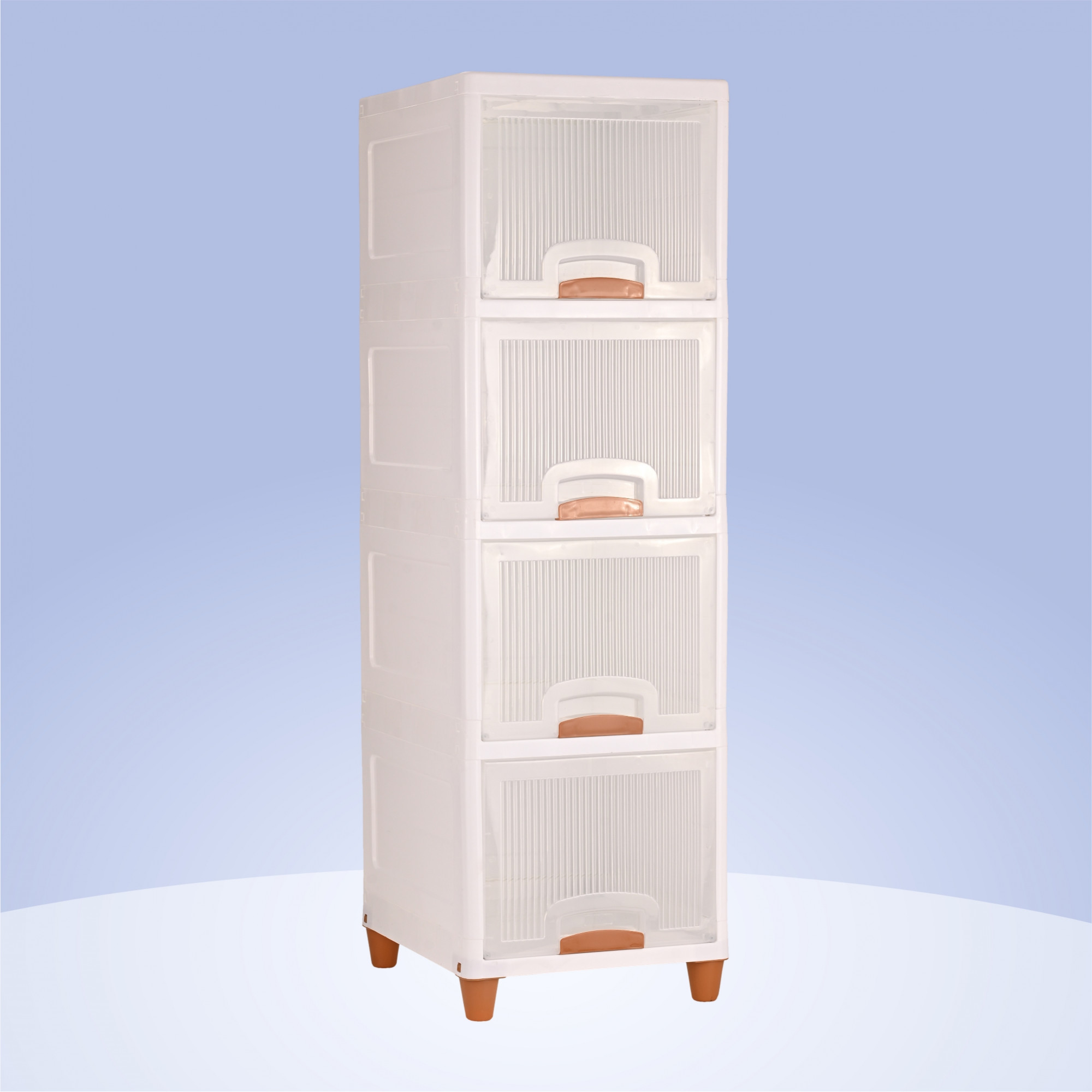 Kuber Industries 4 Units Modular Cabinet Storage Organizer  Foldable Kids Wardrobe for Cloth  Space-Saving Snacks Closet Toy Cupboard  Plastic Almirah for Cloth  Transparent