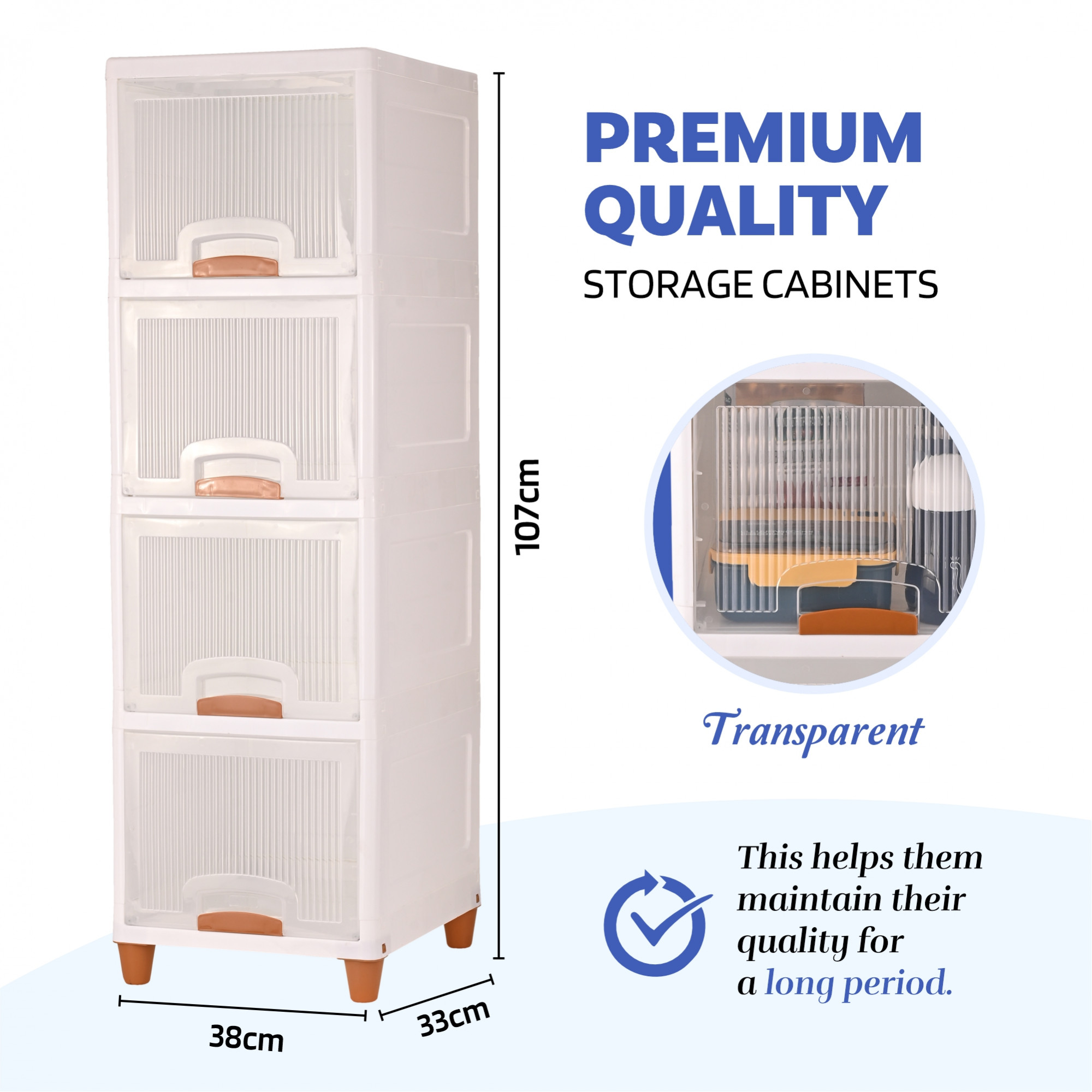 Kuber Industries 4 Units Modular Cabinet Storage Organizer  Foldable Kids Wardrobe for Cloth  Space-Saving Snacks Closet Toy Cupboard  Plastic Almirah for Cloth  Transparent