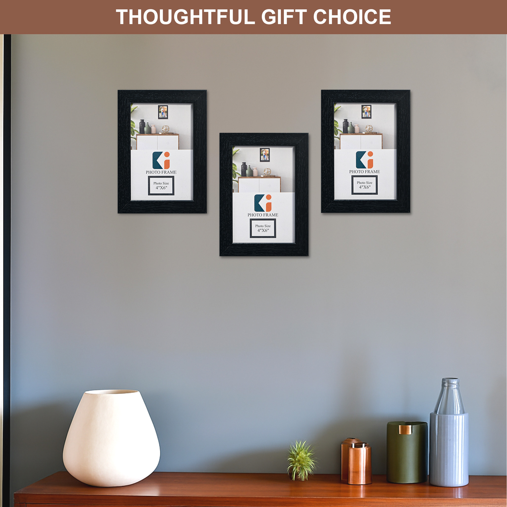 Kuber Industries 4 x 6 Inches Small Photo Frame Set of 6  Plexi Glass  Black Frames for Hanging Wall Decor  Photoframe for Living Room Bedroom Wall Home and Office Decor