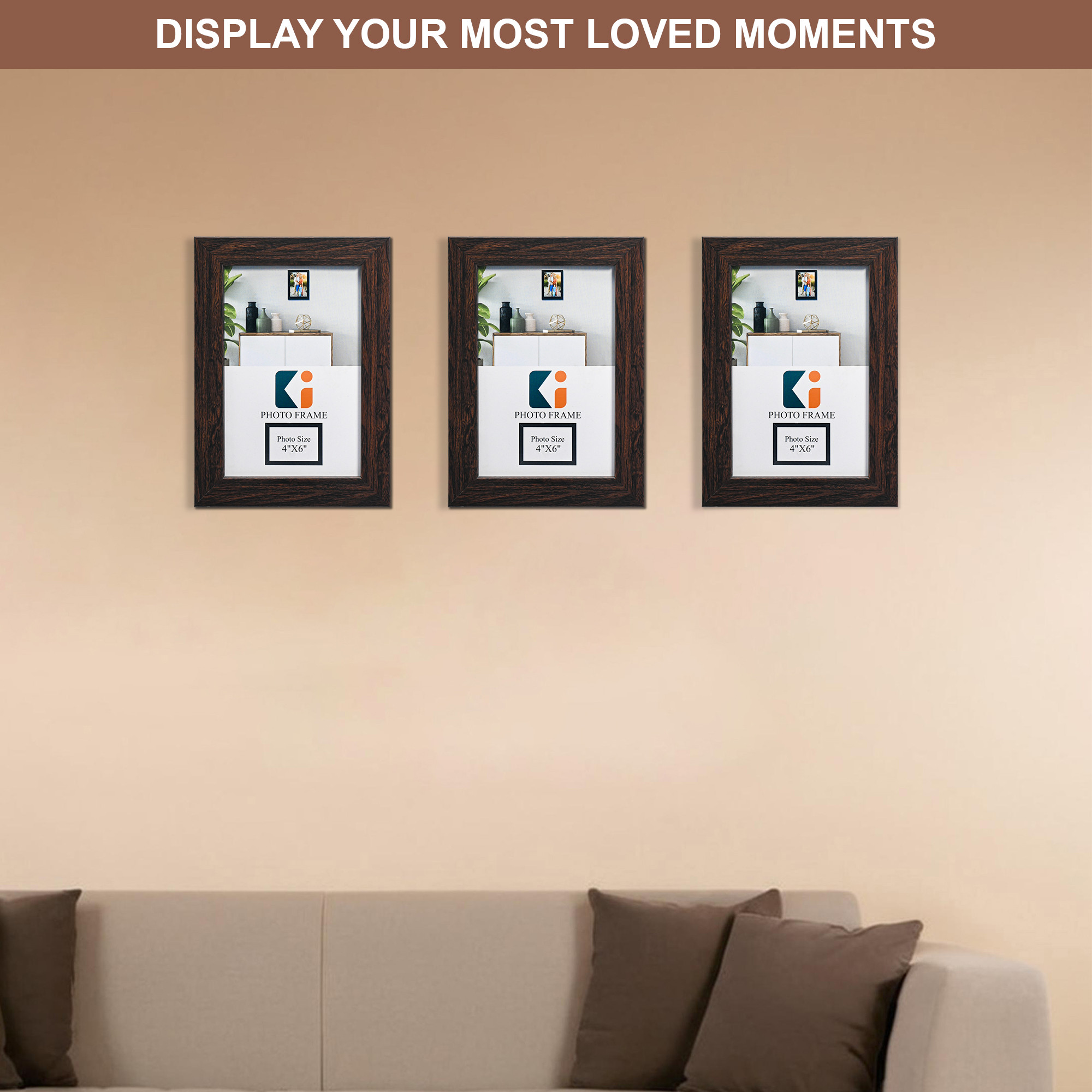 Kuber Industries 4 x 6 Inches Small Photo Frame Set of 6 for Hanging Wall Decor  Plexi Glass  Picture Frames for Home Decor and Office  Photoframe for Living Room and Bedroom Wall  Brown
