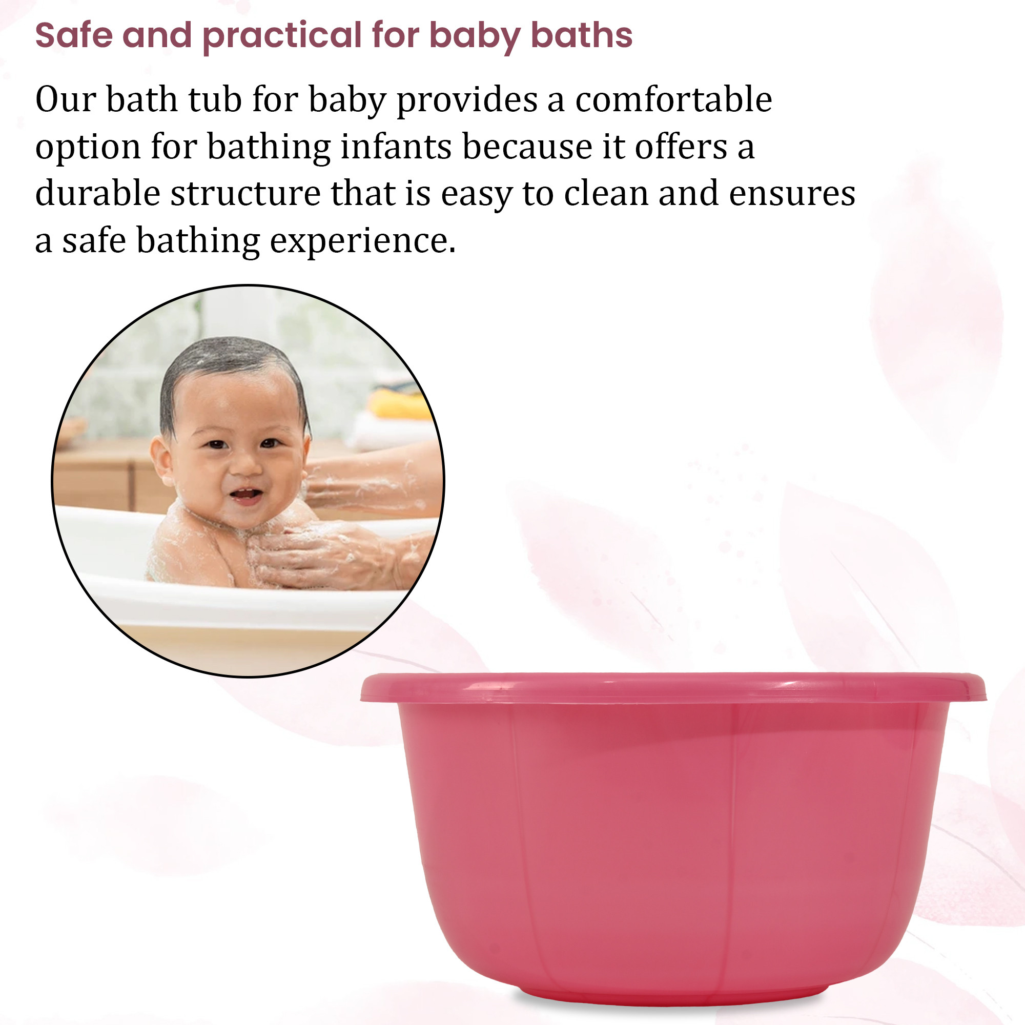 Kuber Industries 40 Liters Multipurpose Bath Tub for Bathroom  Suitable for Indoor and Outdoor Use  Durable  Lightweight Tub for Washing Clothes  Utensils  Pink