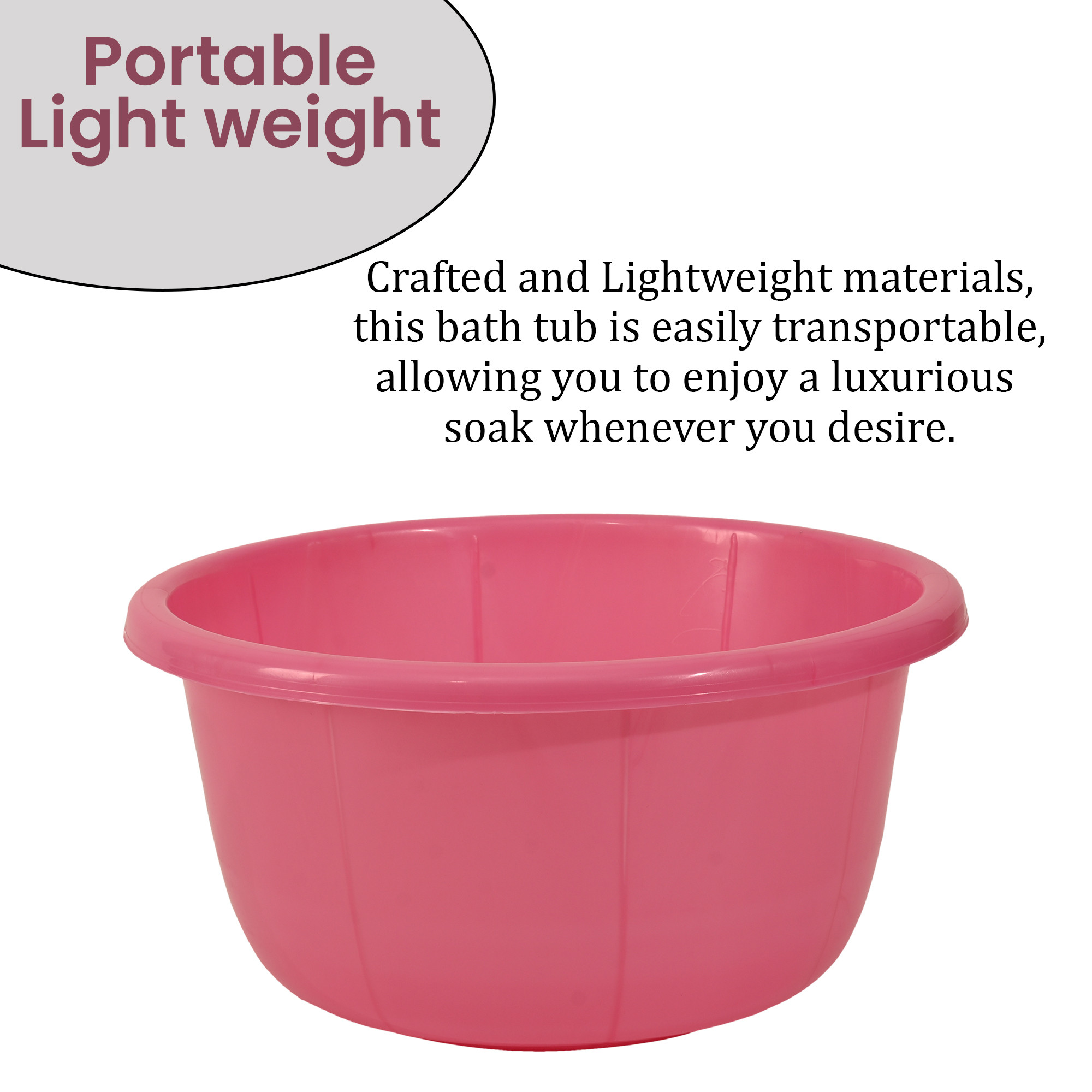 Kuber Industries 40 Liters Multipurpose Bath Tub for Bathroom  Suitable for Indoor and Outdoor Use  Durable  Lightweight Tub for Washing Clothes  Utensils  Pink