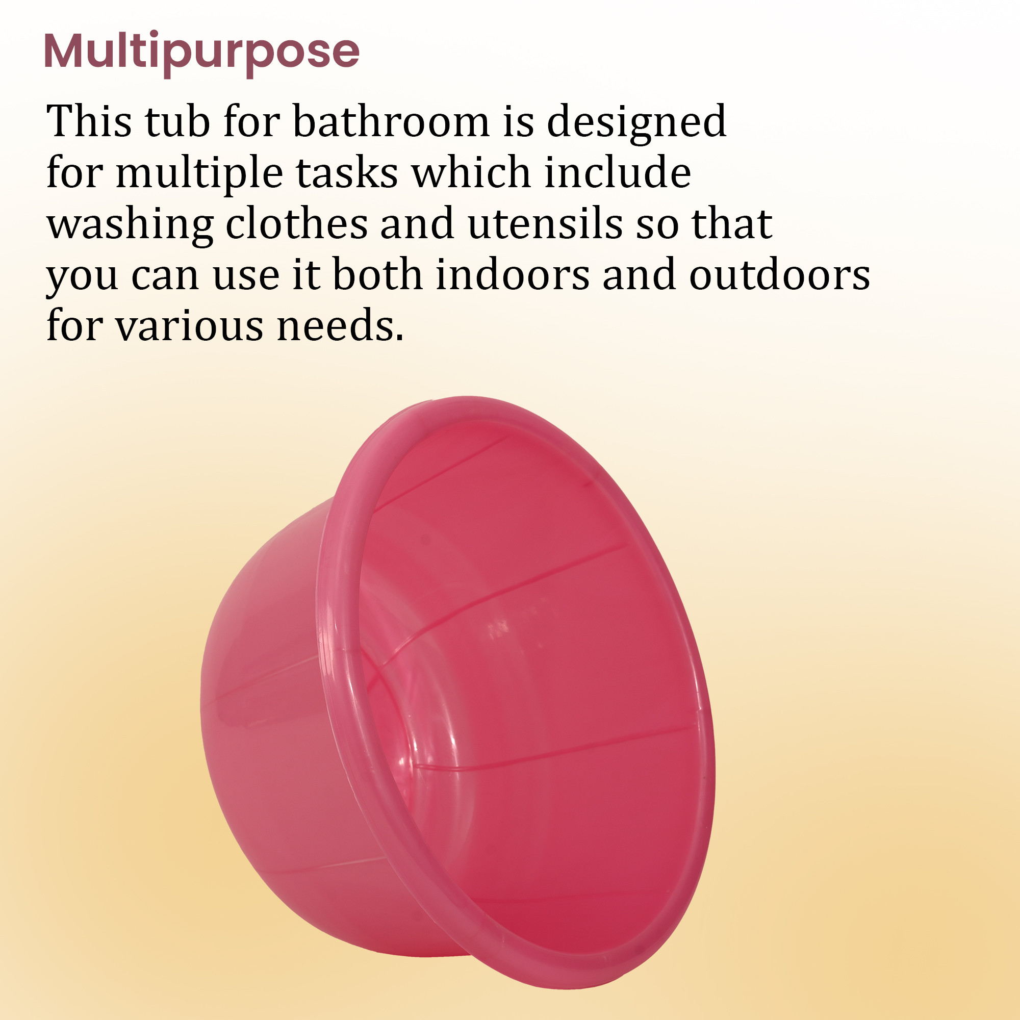 Kuber Industries 40 Liters Multipurpose Bath Tub for Bathroom  Suitable for Indoor and Outdoor Use  Durable  Lightweight Tub for Washing Clothes  Utensils  Pink