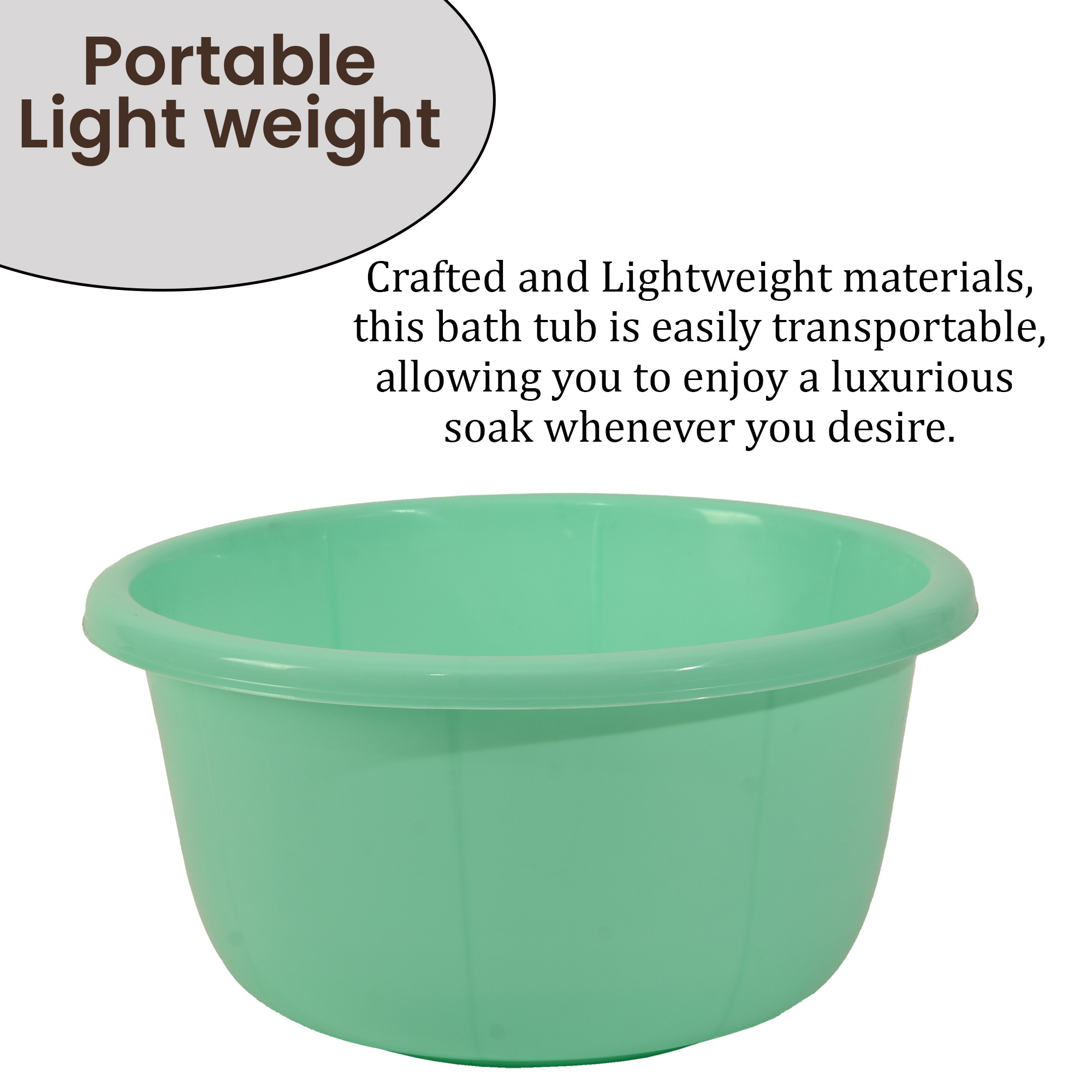 Kuber Industries 40 Liters Multipurpose Bath Tub for Bathroom  Suitable for Indoor and Outdoor Use  Durable  Lightweight Tub for Washing Clothes  Utensils  Green