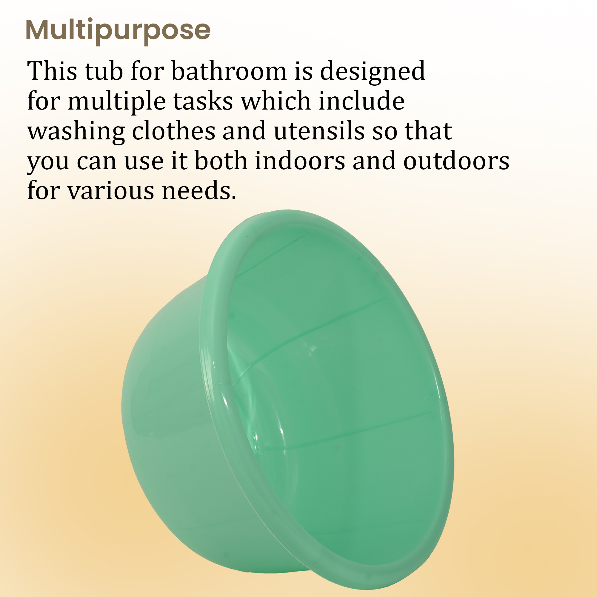 Kuber Industries 40 Liters Multipurpose Bath Tub for Bathroom  Suitable for Indoor and Outdoor Use  Durable  Lightweight Tub for Washing Clothes  Utensils  Green