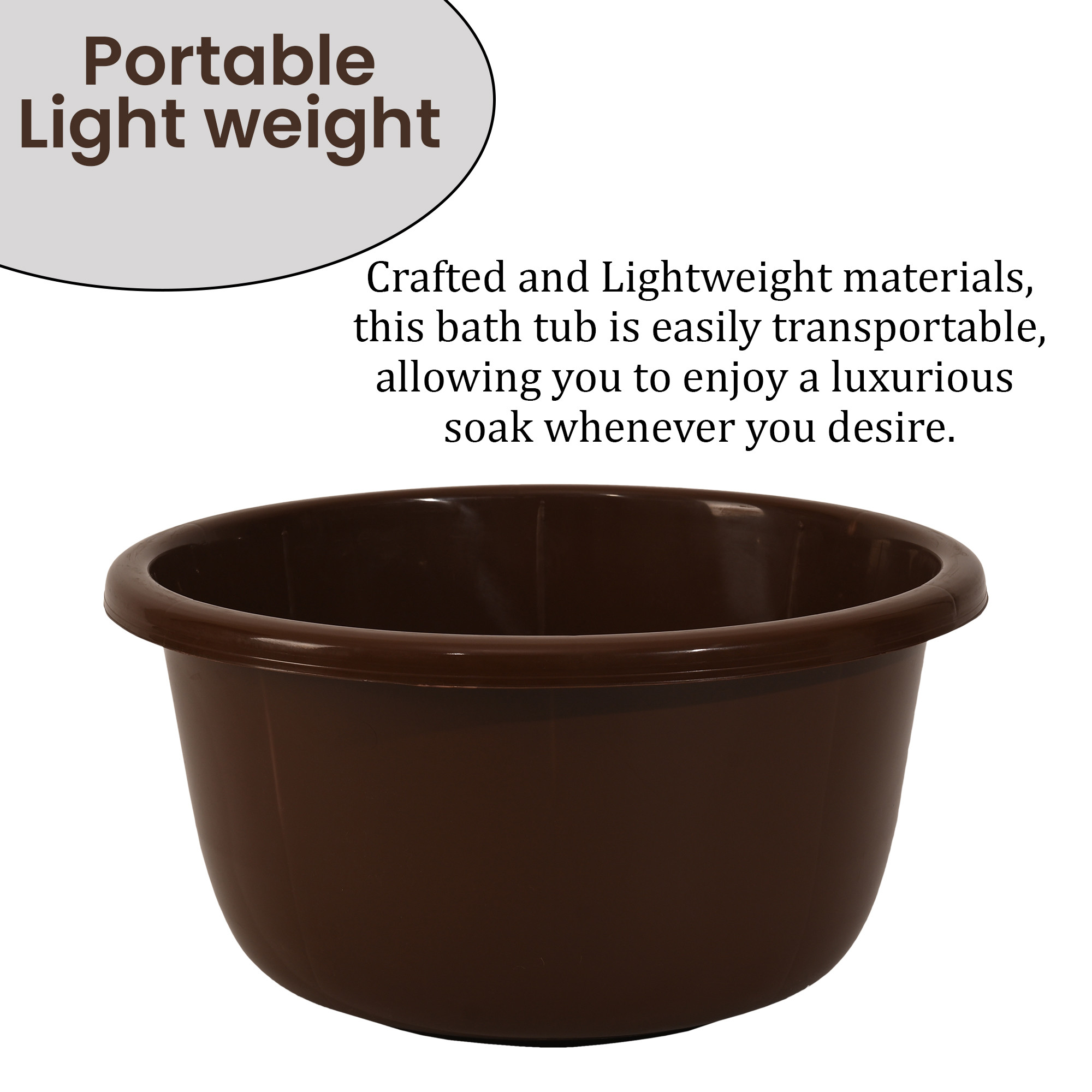 Kuber Industries 40 Liters Multipurpose Bath Tub for Bathroom  Suitable for Indoor and Outdoor Use  Durable  Lightweight Tub for Washing Clothes  Utensils  Brown