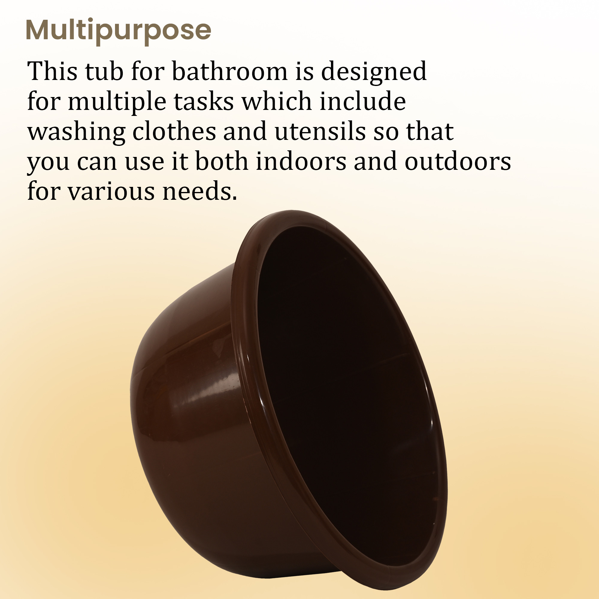 Kuber Industries 40 Liters Multipurpose Bath Tub for Bathroom  Suitable for Indoor and Outdoor Use  Durable  Lightweight Tub for Washing Clothes  Utensils  Brown