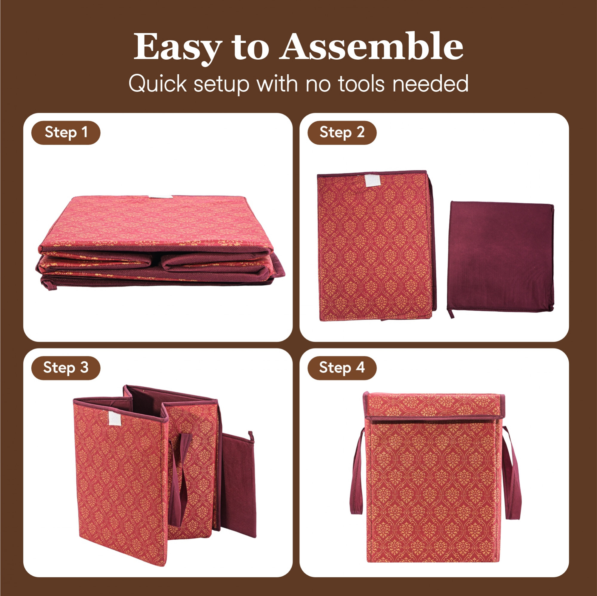 Kuber Industries 40 Ltr Foldable Clothes Storage Box and Organiser for Wardrobe with Top Flap Lid  Non Woven AlmirahCupboard Organiser for Shirts Pants Jeans and Dresses  Golden Print - Maroon