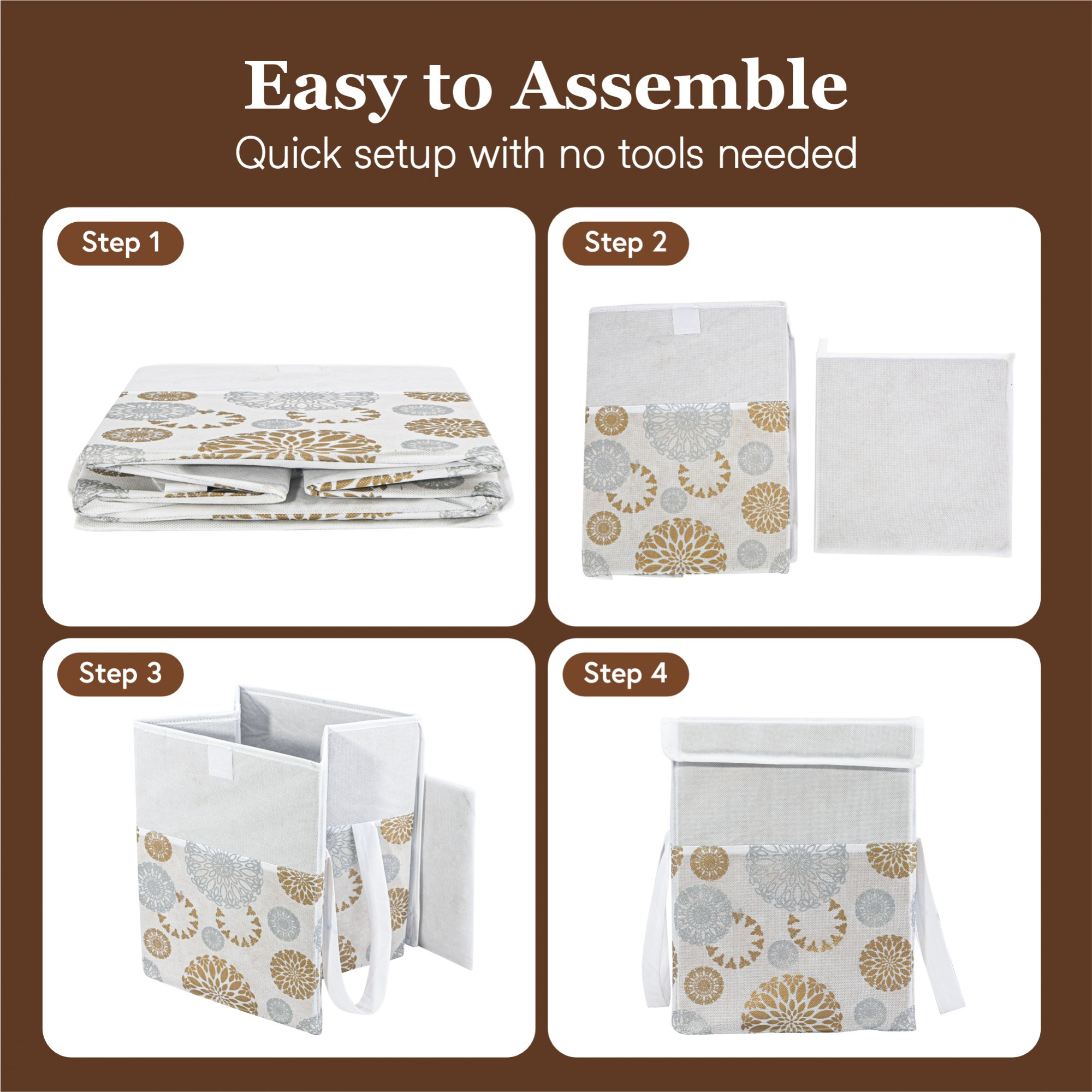 Kuber Industries 40 Ltr Foldable Clothes Storage Box and Organiser for Wardrobe with Top Flap Lid  Non Woven AlmirahCupboard Organiser for Shirts Pants Jeans and Dresses  Gola Print - White